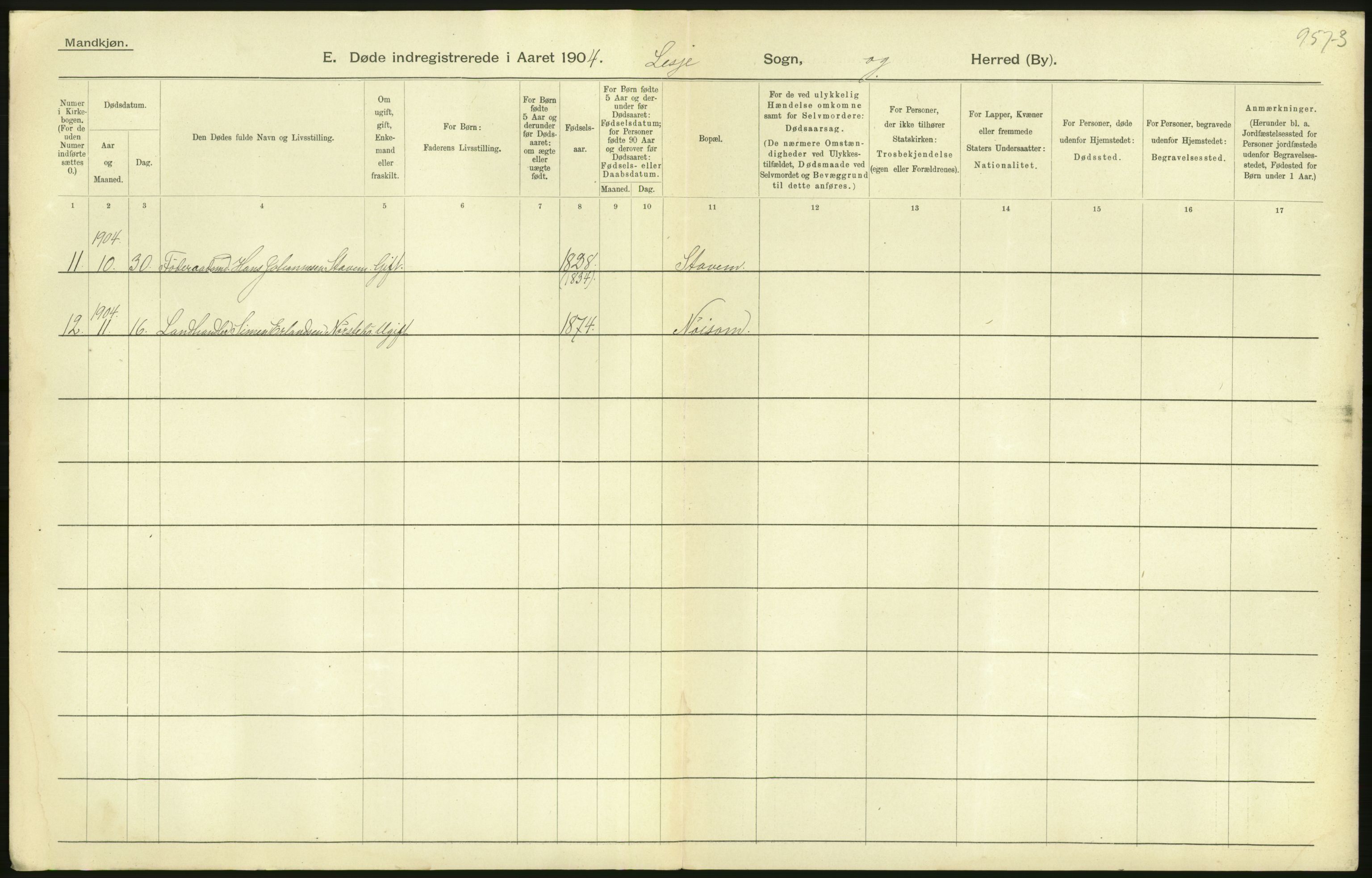 Statistisk sentralbyrå, Sosiodemografiske emner, Befolkning, AV/RA-S-2228/D/Df/Dfa/Dfab/L0006: Kristians amt: Fødte, gifte, døde, 1904, p. 448