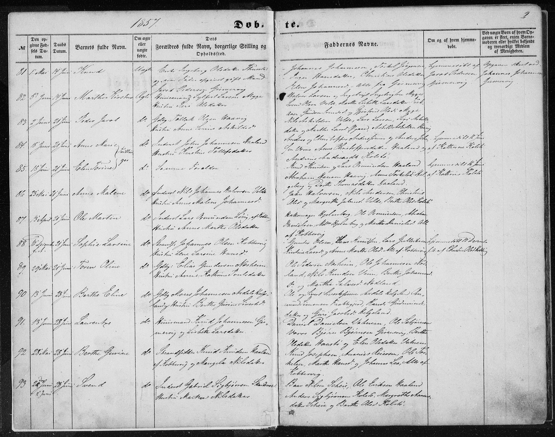 Avaldsnes sokneprestkontor, SAST/A -101851/H/Ha/Haa/L0010: Parish register (official) no. A 10, 1857-1876, p. 2
