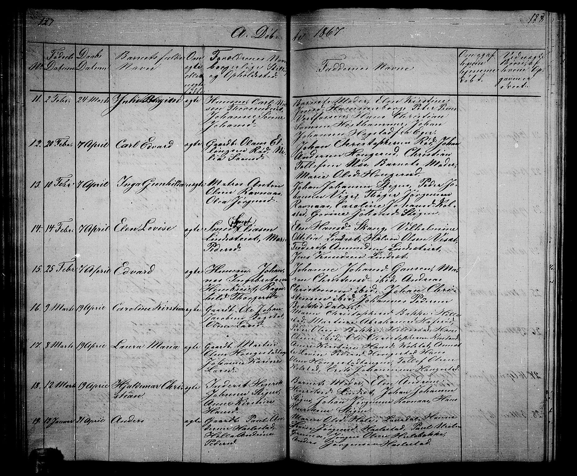 Hof kirkebøker, AV/SAKO-A-64/G/Ga/L0002: Parish register (copy) no. I 2, 1859-1873, p. 127-128