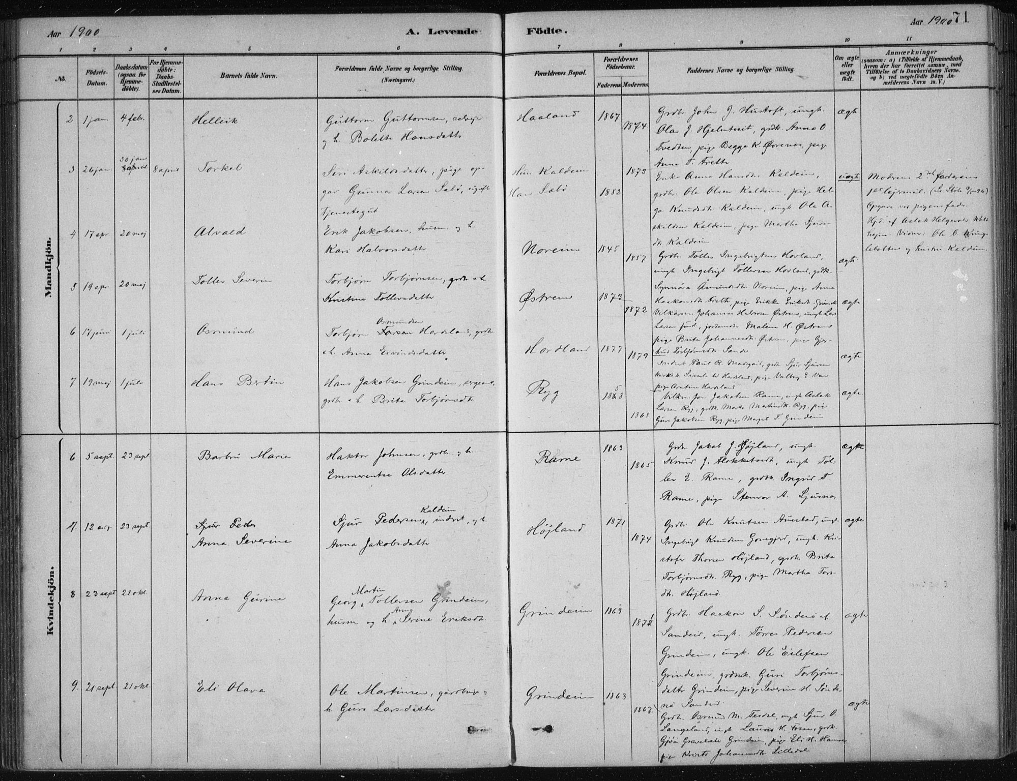 Etne sokneprestembete, SAB/A-75001/H/Haa: Parish register (official) no. D  1, 1879-1919, p. 71