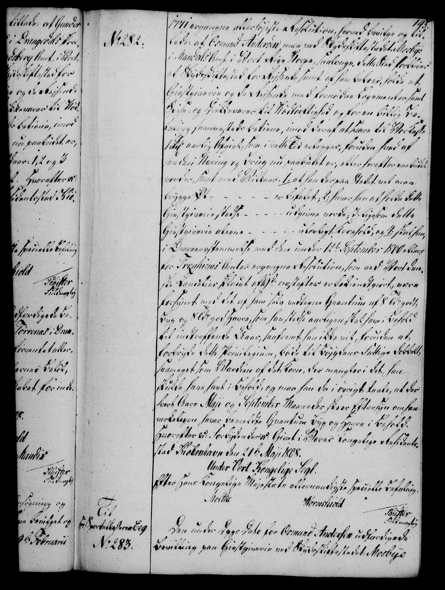 Rentekammeret, Kammerkanselliet, RA/EA-3111/G/Gg/Gga/L0019: Norsk ekspedisjonsprotokoll med register (merket RK 53.19), 1807-1810, p. 145