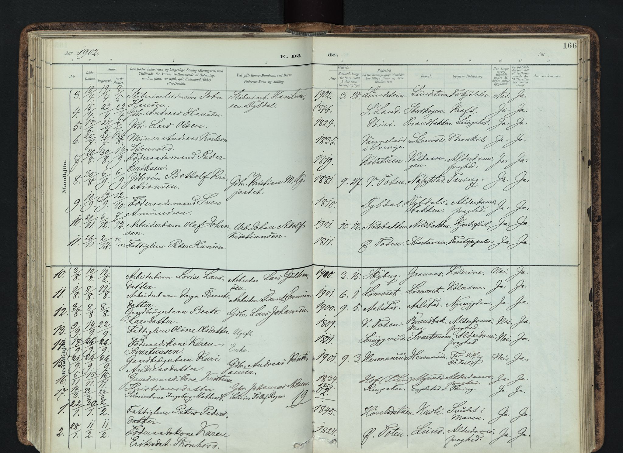 Vardal prestekontor, SAH/PREST-100/H/Ha/Haa/L0019: Parish register (official) no. 19, 1893-1907, p. 166