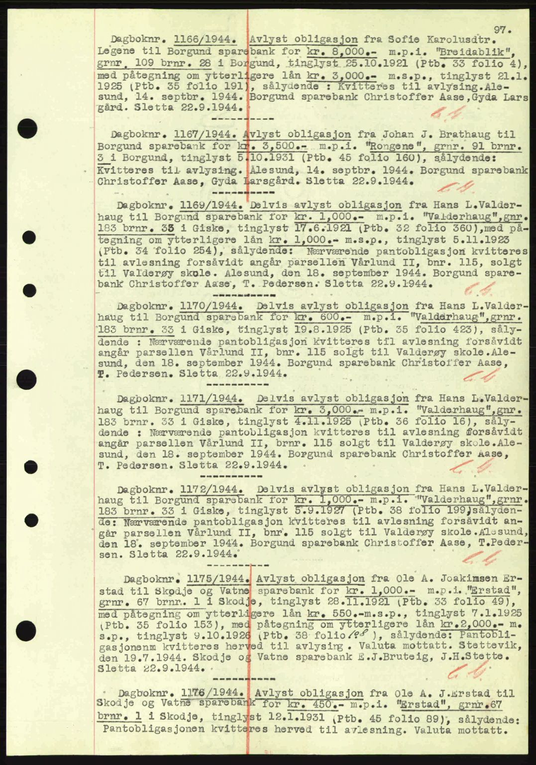 Nordre Sunnmøre sorenskriveri, SAT/A-0006/1/2/2C/2Ca: Mortgage book no. B1-6, 1938-1942, Diary no: : 1166/1944