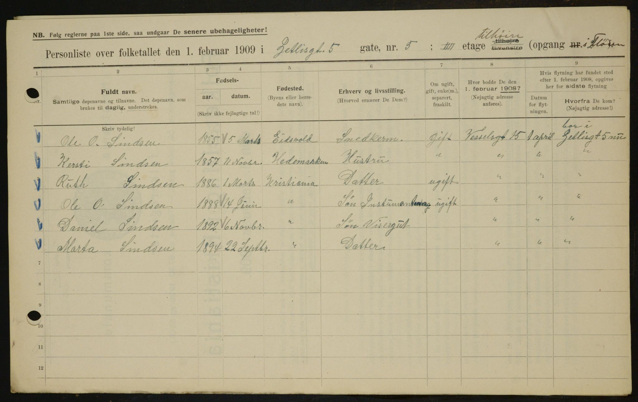 OBA, Municipal Census 1909 for Kristiania, 1909, p. 116870