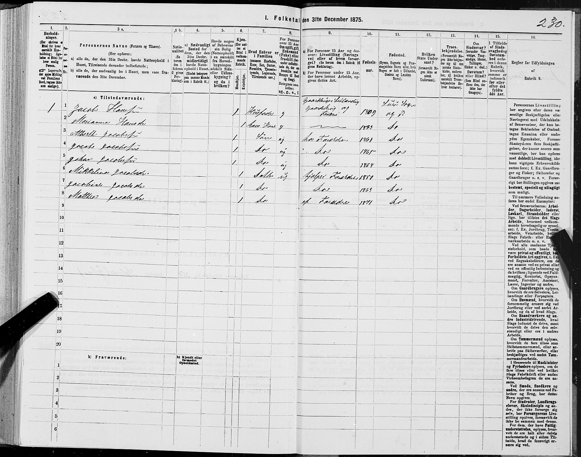 SAT, 1875 census for 1834P Lurøy, 1875, p. 2230