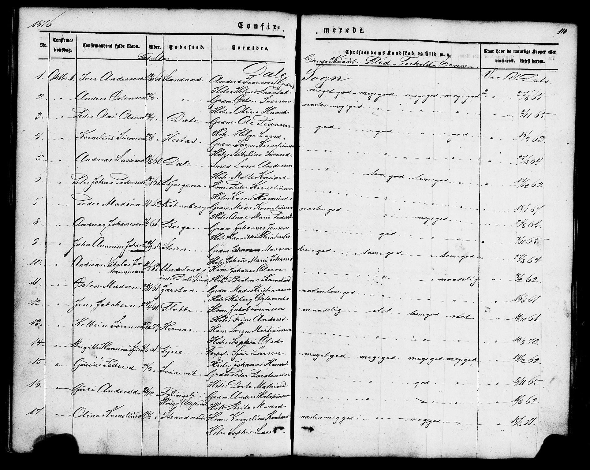 Fjaler sokneprestembete, SAB/A-79801/H/Haa/Haaa/L0008: Parish register (official) no. A 8, 1850-1886, p. 116