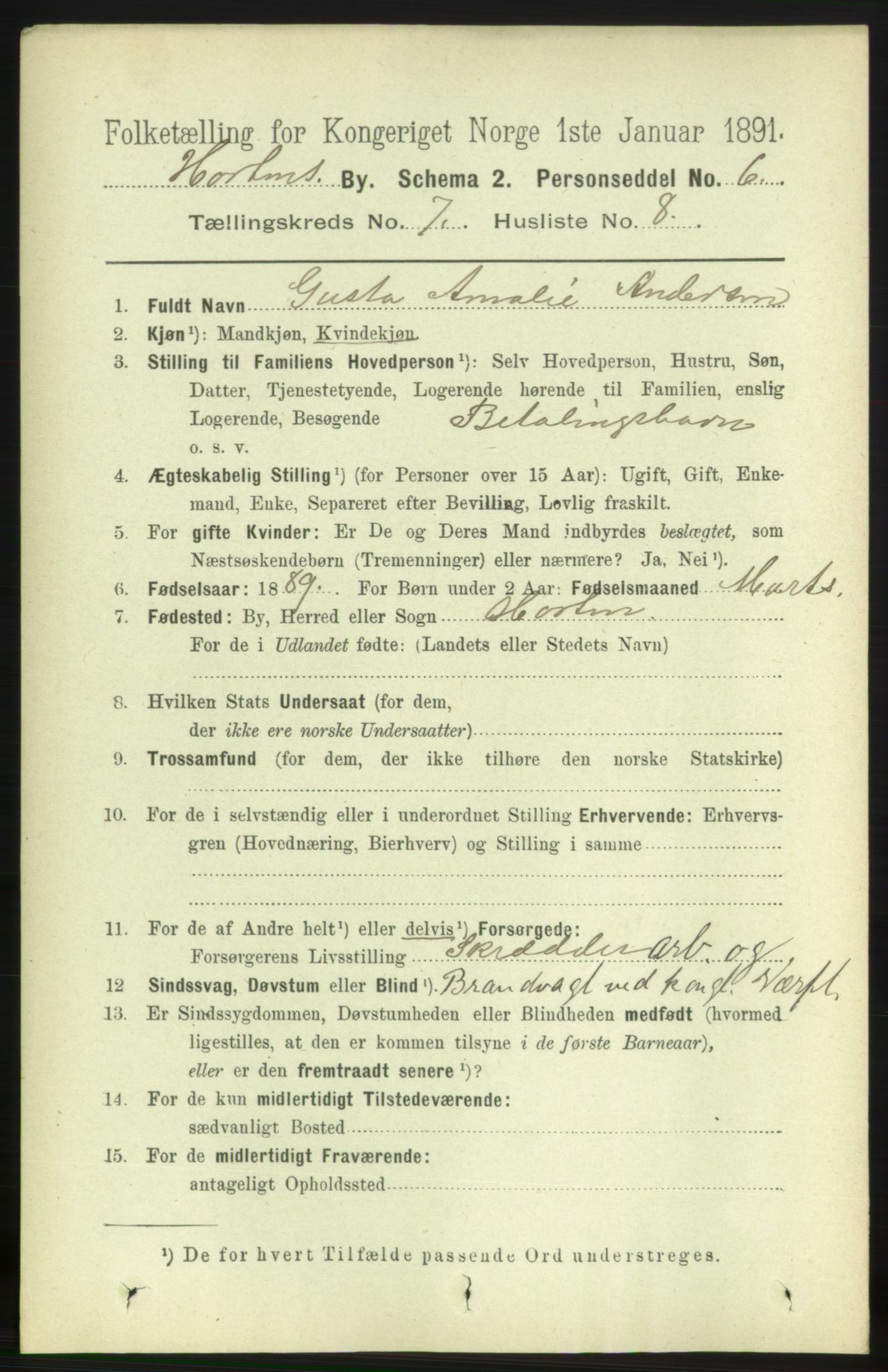 RA, 1891 census for 0703 Horten, 1891, p. 4475