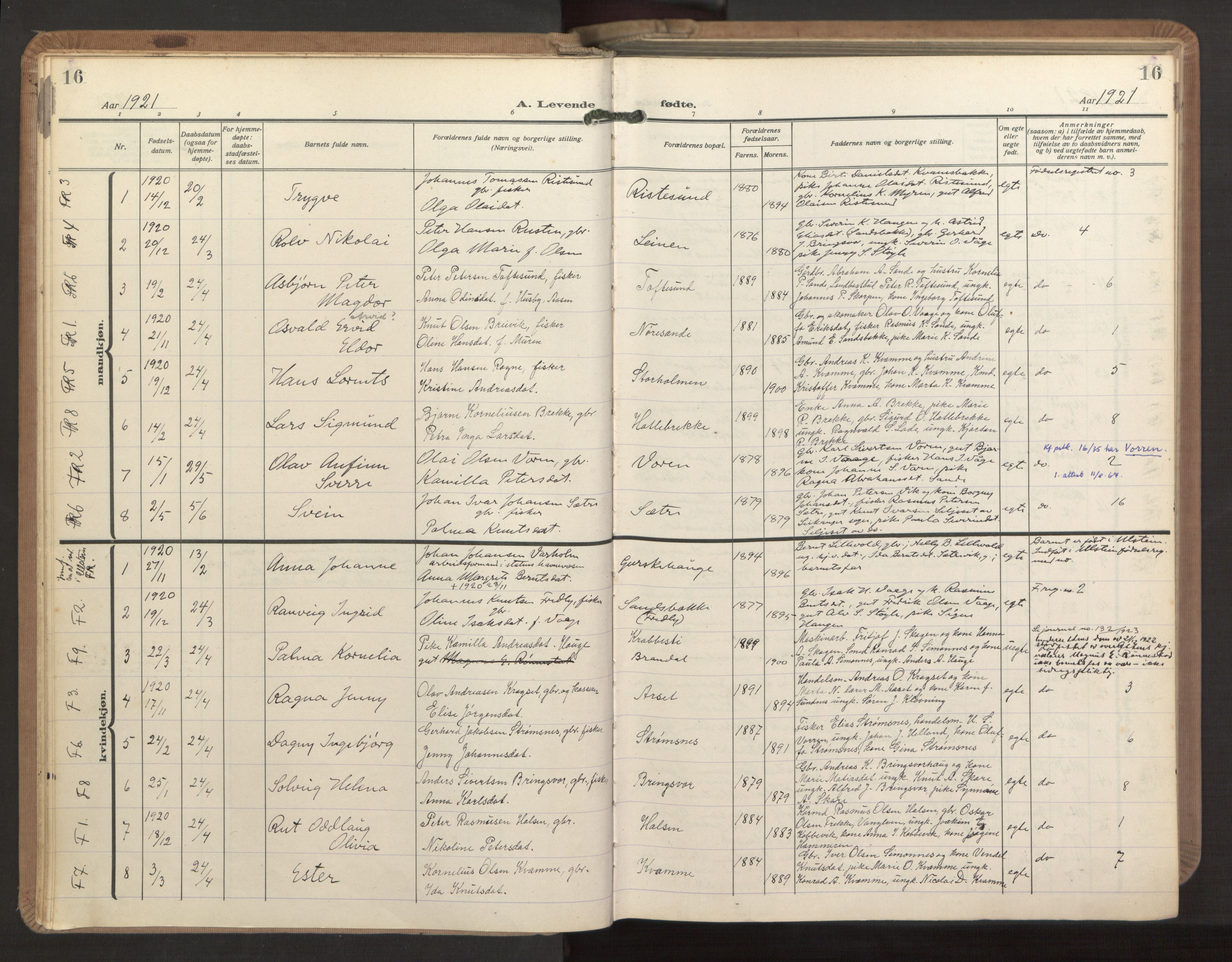 Ministerialprotokoller, klokkerbøker og fødselsregistre - Møre og Romsdal, AV/SAT-A-1454/503/L0044: Parish register (official) no. 503A12, 1918-1931, p. 16