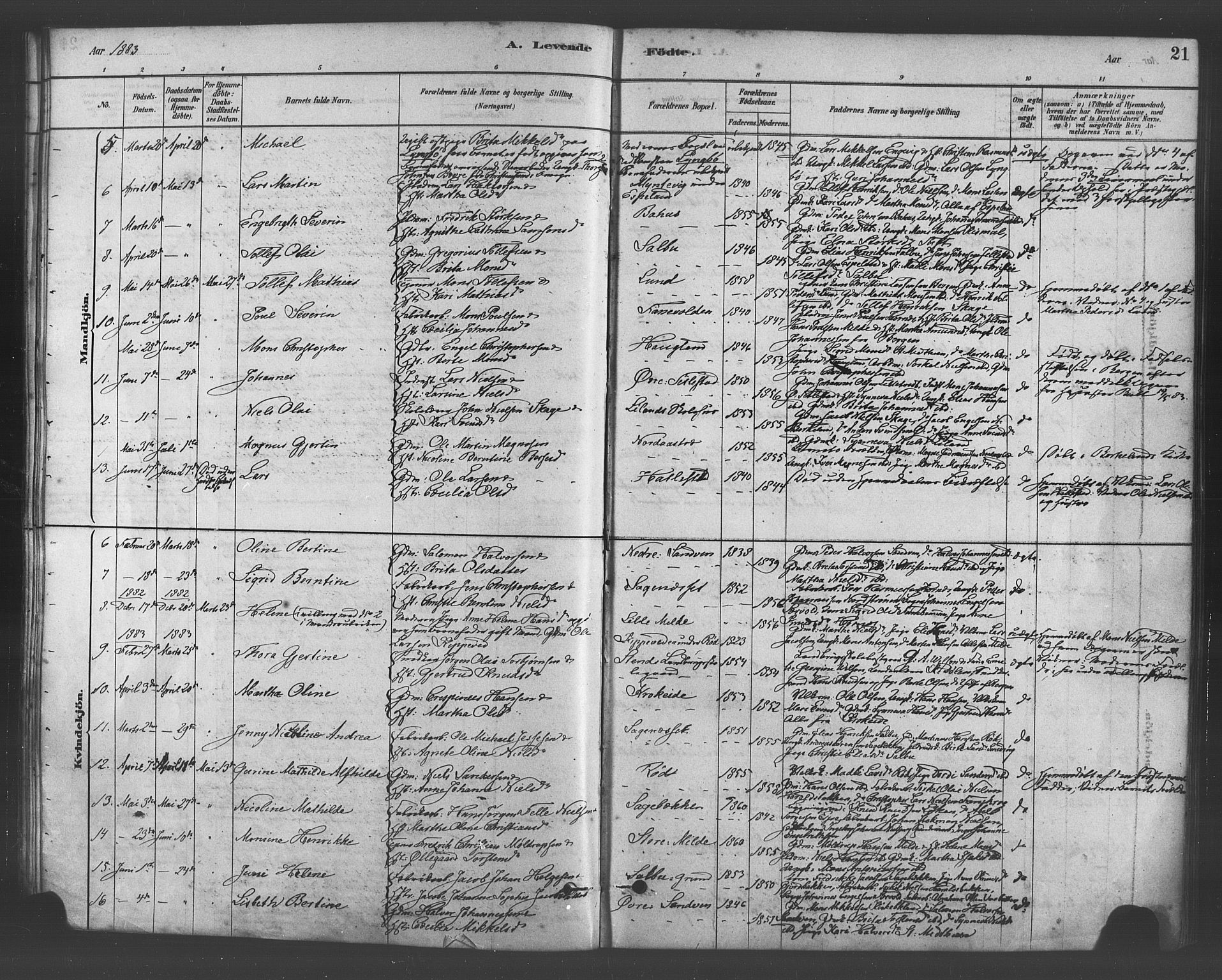 Fana Sokneprestembete, AV/SAB-A-75101/H/Haa/Haab/L0001: Parish register (official) no. B 1, 1878-1889, p. 21