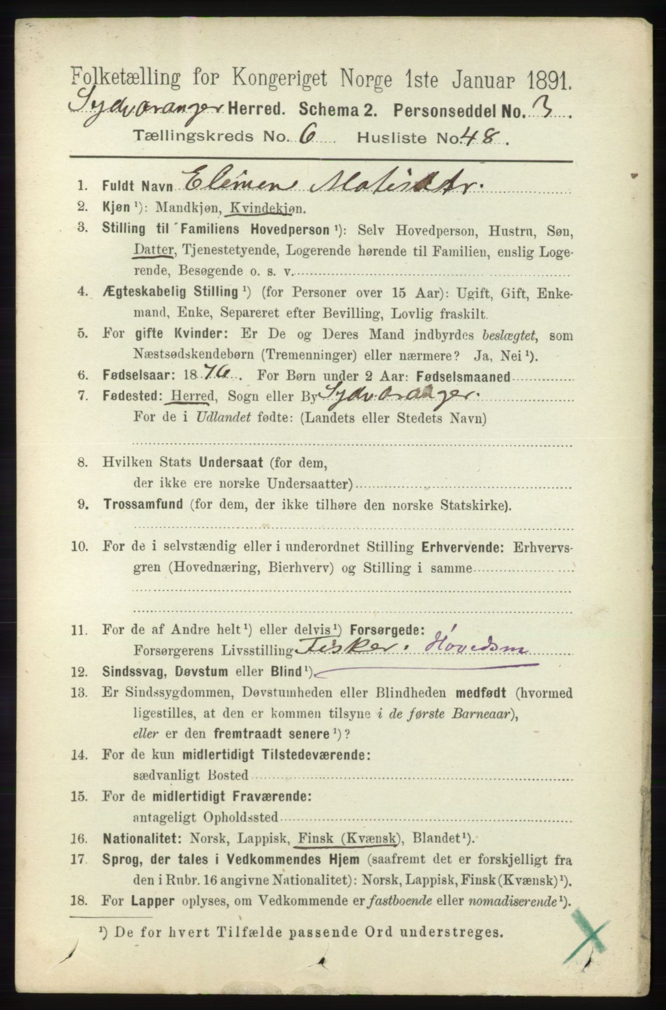 RA, 1891 census for 2030 Sør-Varanger, 1891, p. 2220