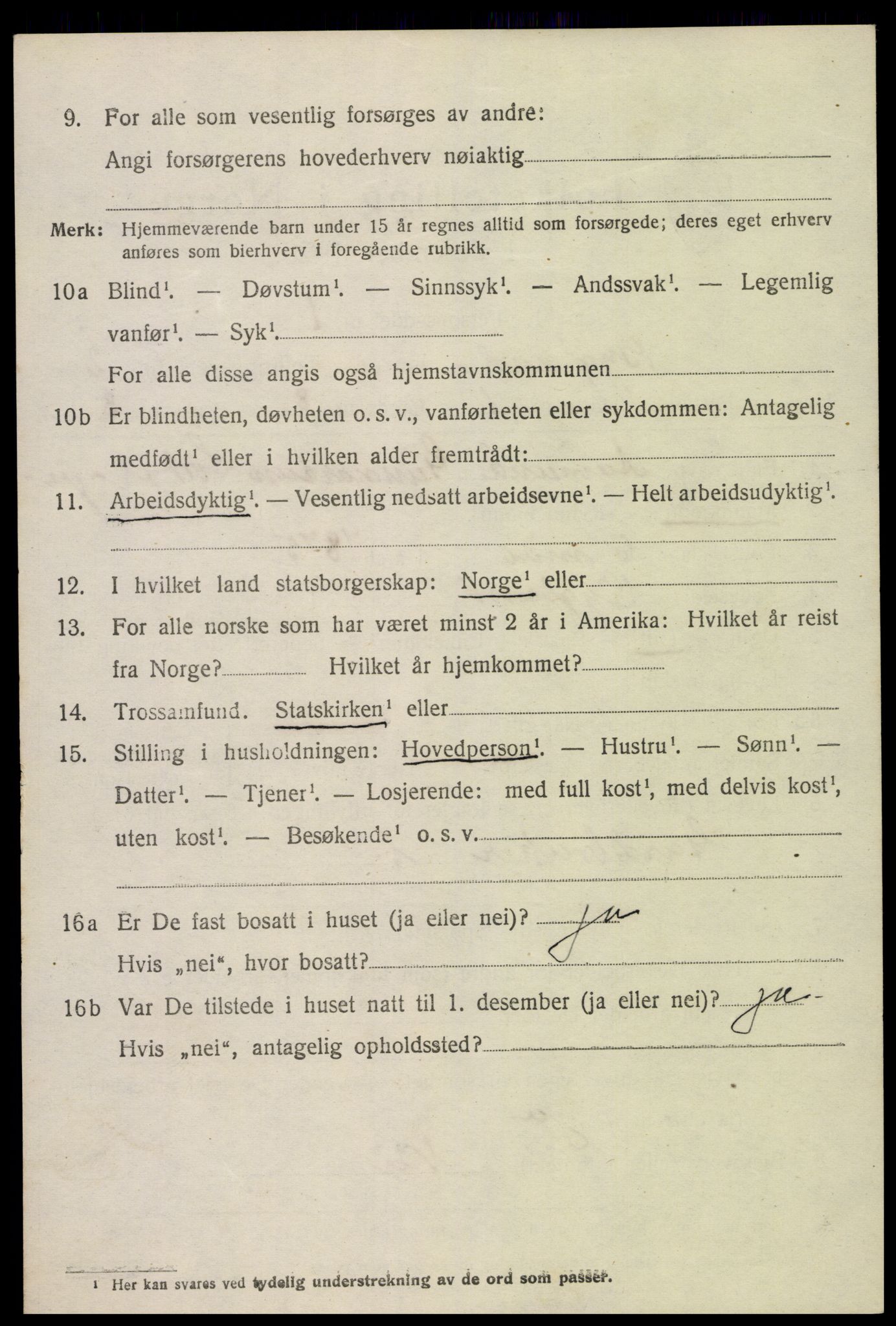 SAK, 1920 census for Bygland, 1920, p. 1090