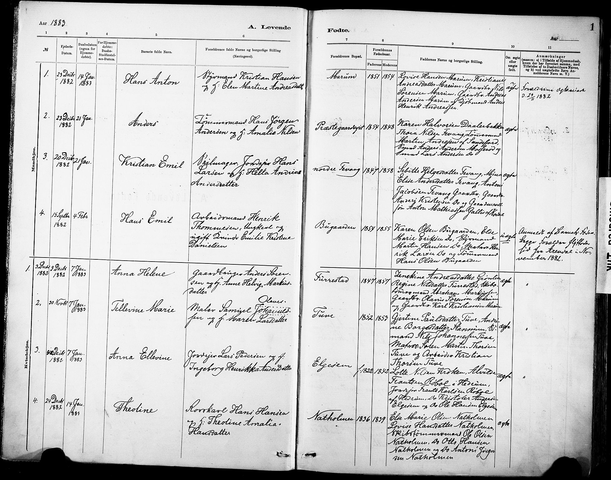 Sandar kirkebøker, AV/SAKO-A-243/F/Fa/L0012: Parish register (official) no. 12, 1883-1895, p. 1