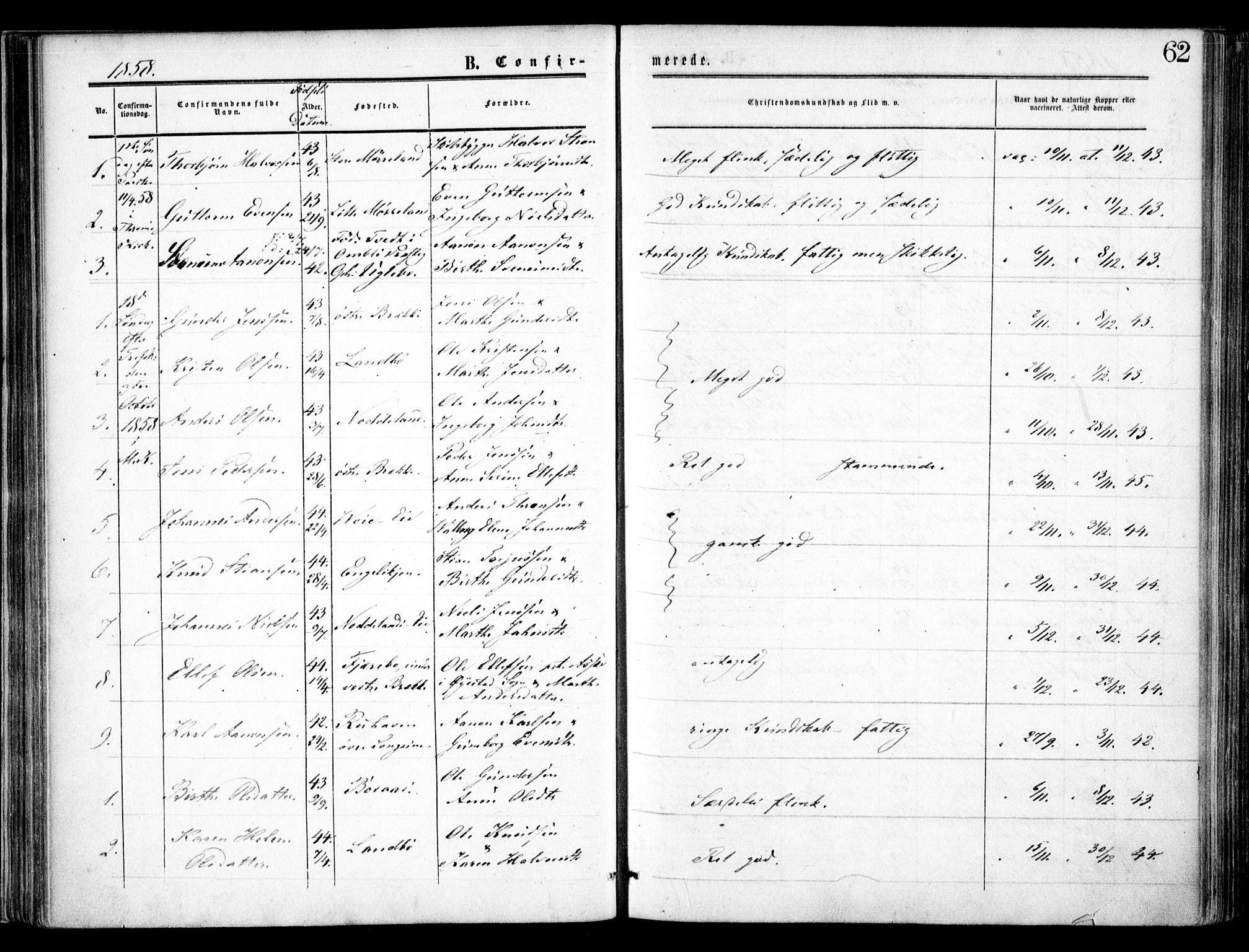 Austre Moland sokneprestkontor, SAK/1111-0001/F/Fa/Faa/L0008: Parish register (official) no. A 8, 1858-1868, p. 62