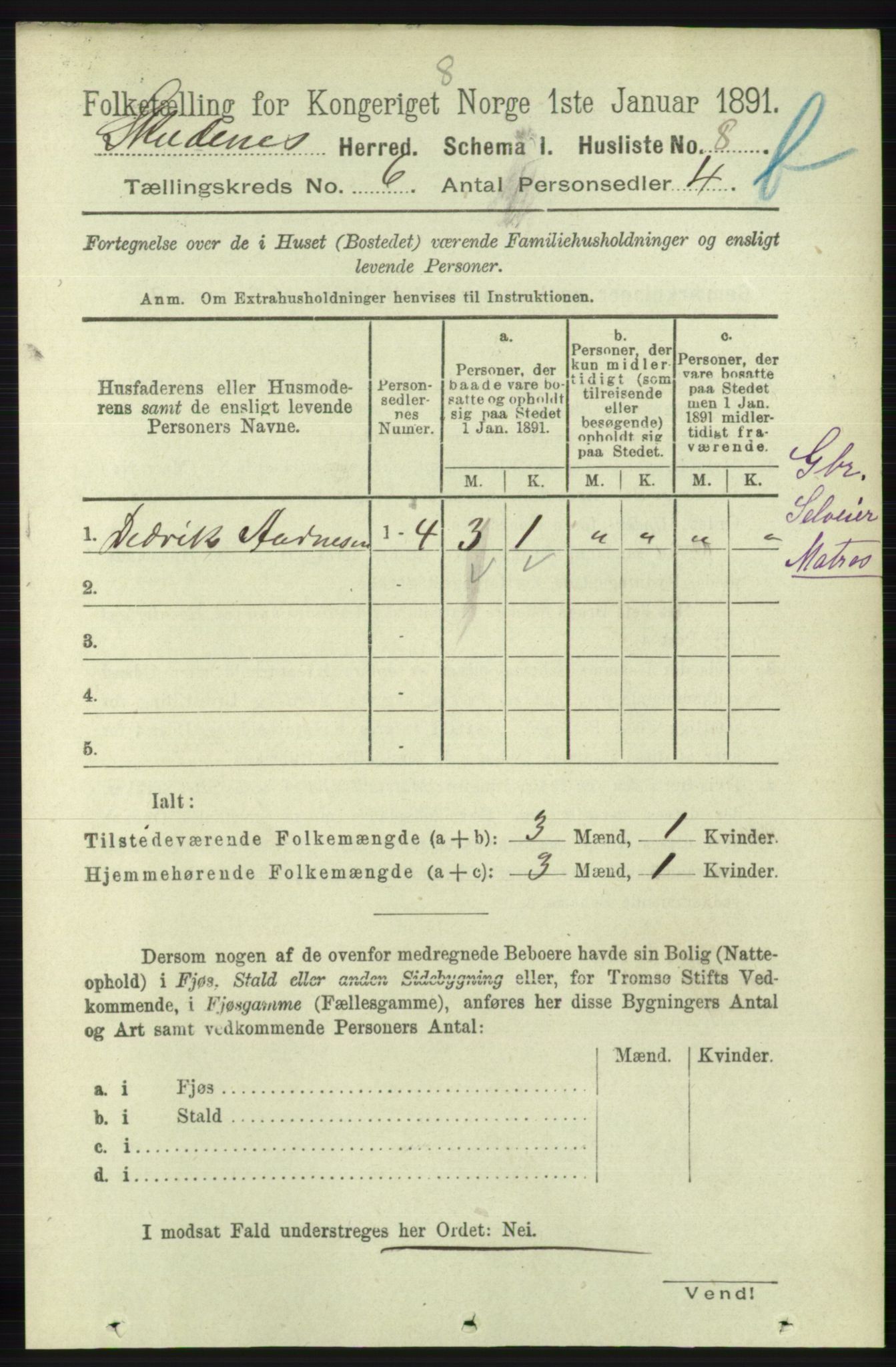 RA, 1891 census for 1150 Skudenes, 1891, p. 5566