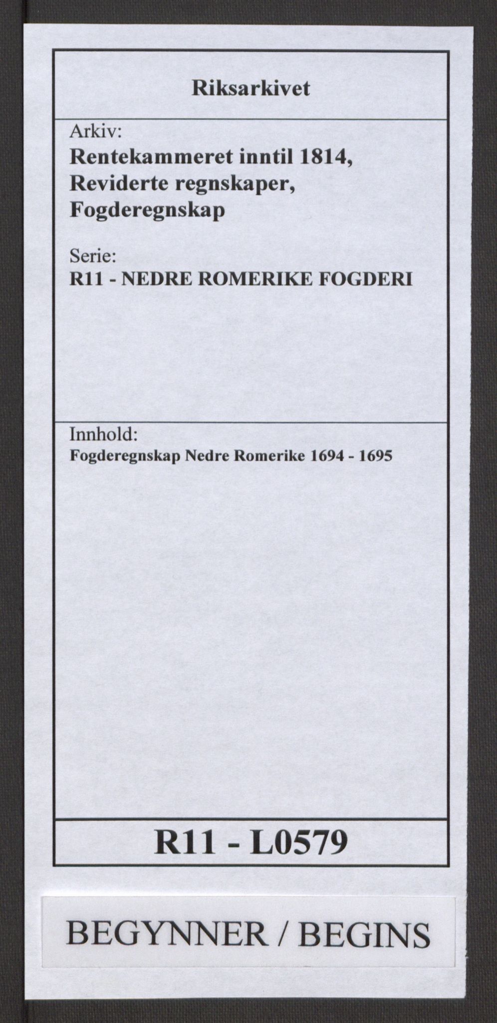 Rentekammeret inntil 1814, Reviderte regnskaper, Fogderegnskap, RA/EA-4092/R11/L0579: Fogderegnskap Nedre Romerike, 1694-1695, p. 1