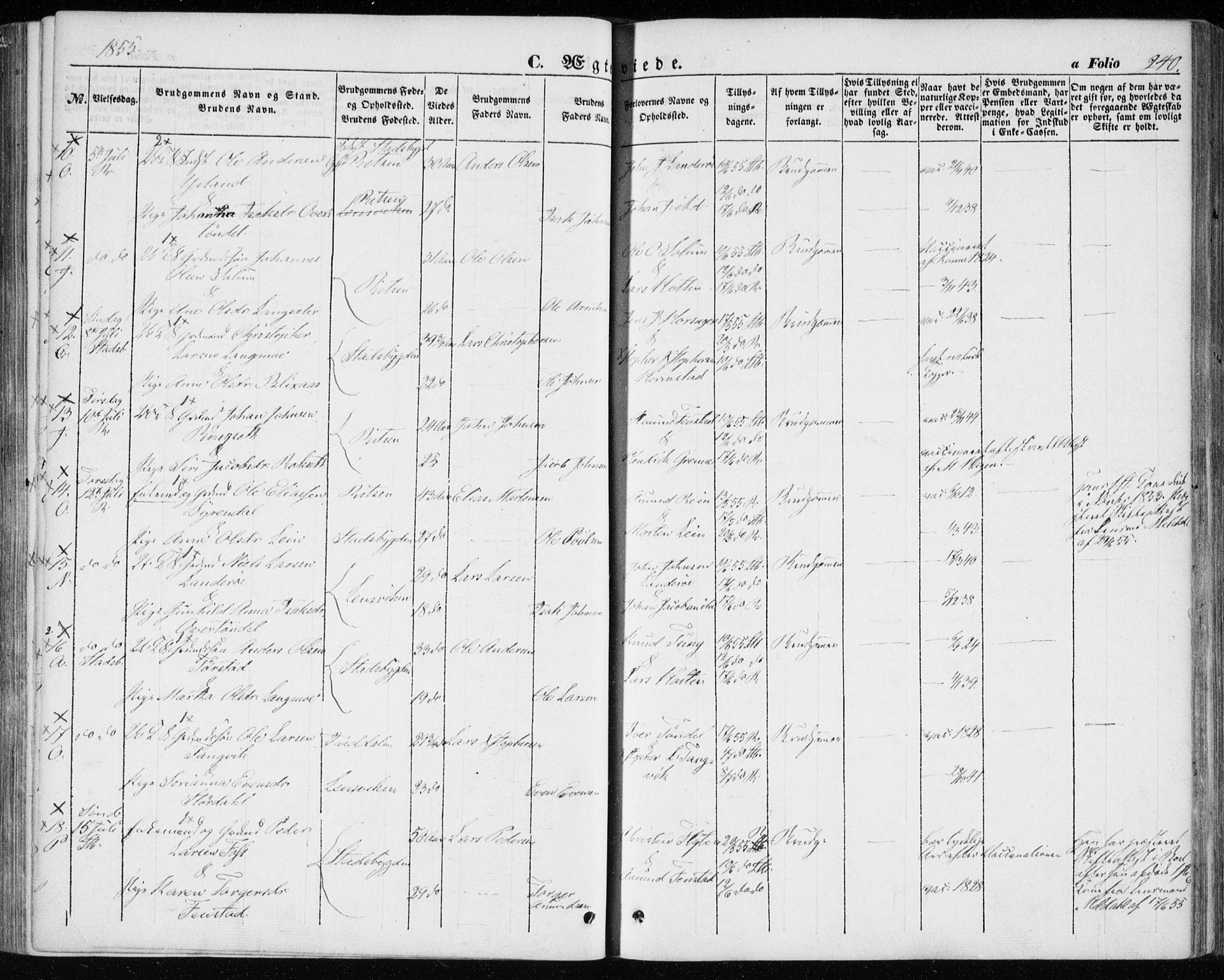 Ministerialprotokoller, klokkerbøker og fødselsregistre - Sør-Trøndelag, SAT/A-1456/646/L0611: Parish register (official) no. 646A09, 1848-1857, p. 240