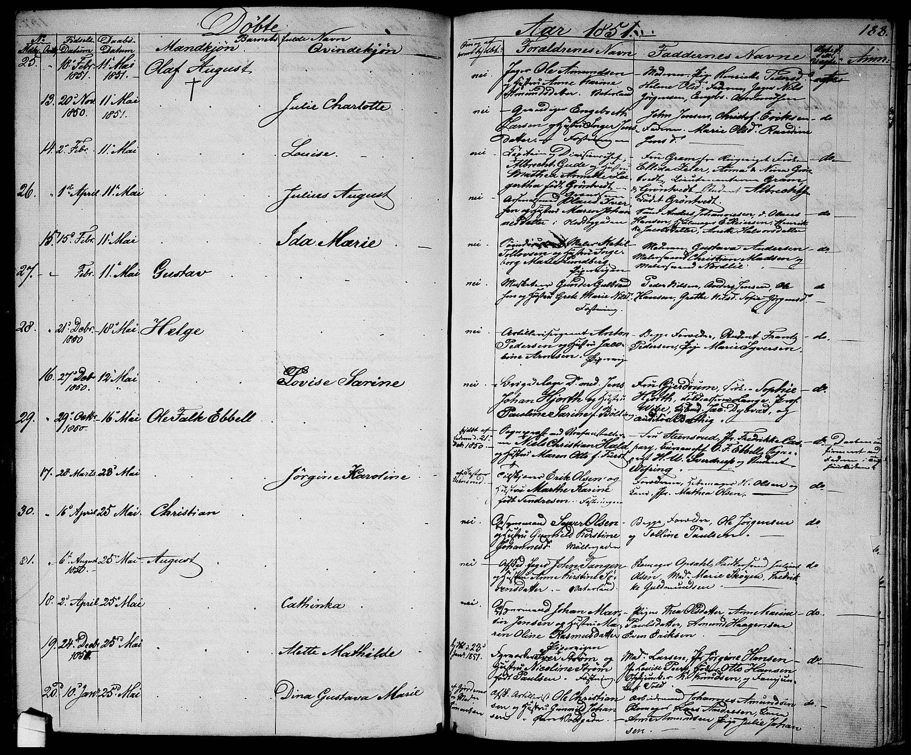 Garnisonsmenigheten Kirkebøker, AV/SAO-A-10846/G/Ga/L0005: Parish register (copy) no. 5, 1841-1860, p. 188