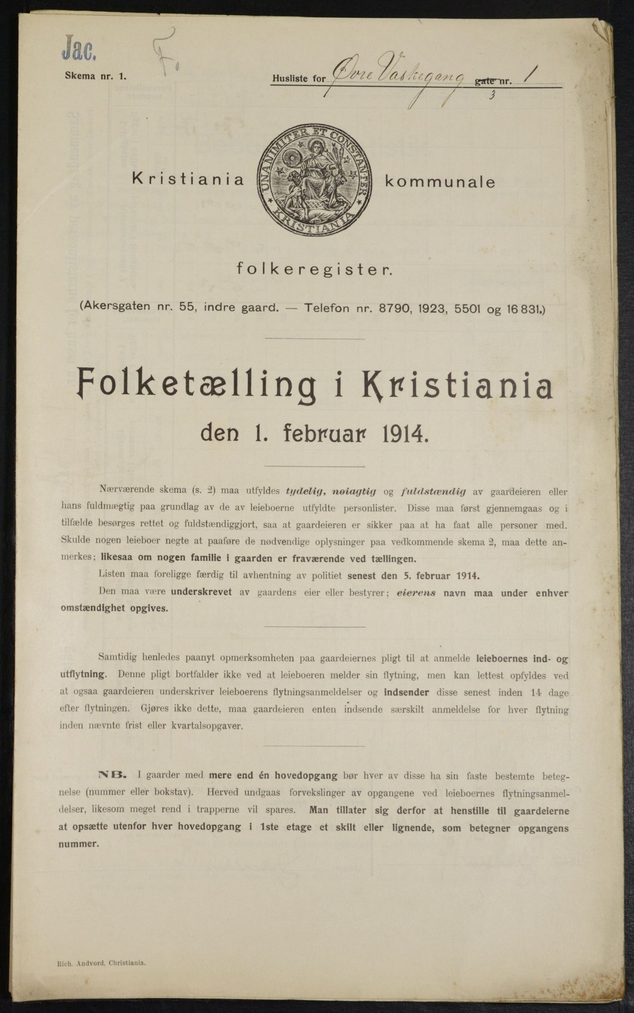 OBA, Municipal Census 1914 for Kristiania, 1914, p. 131033
