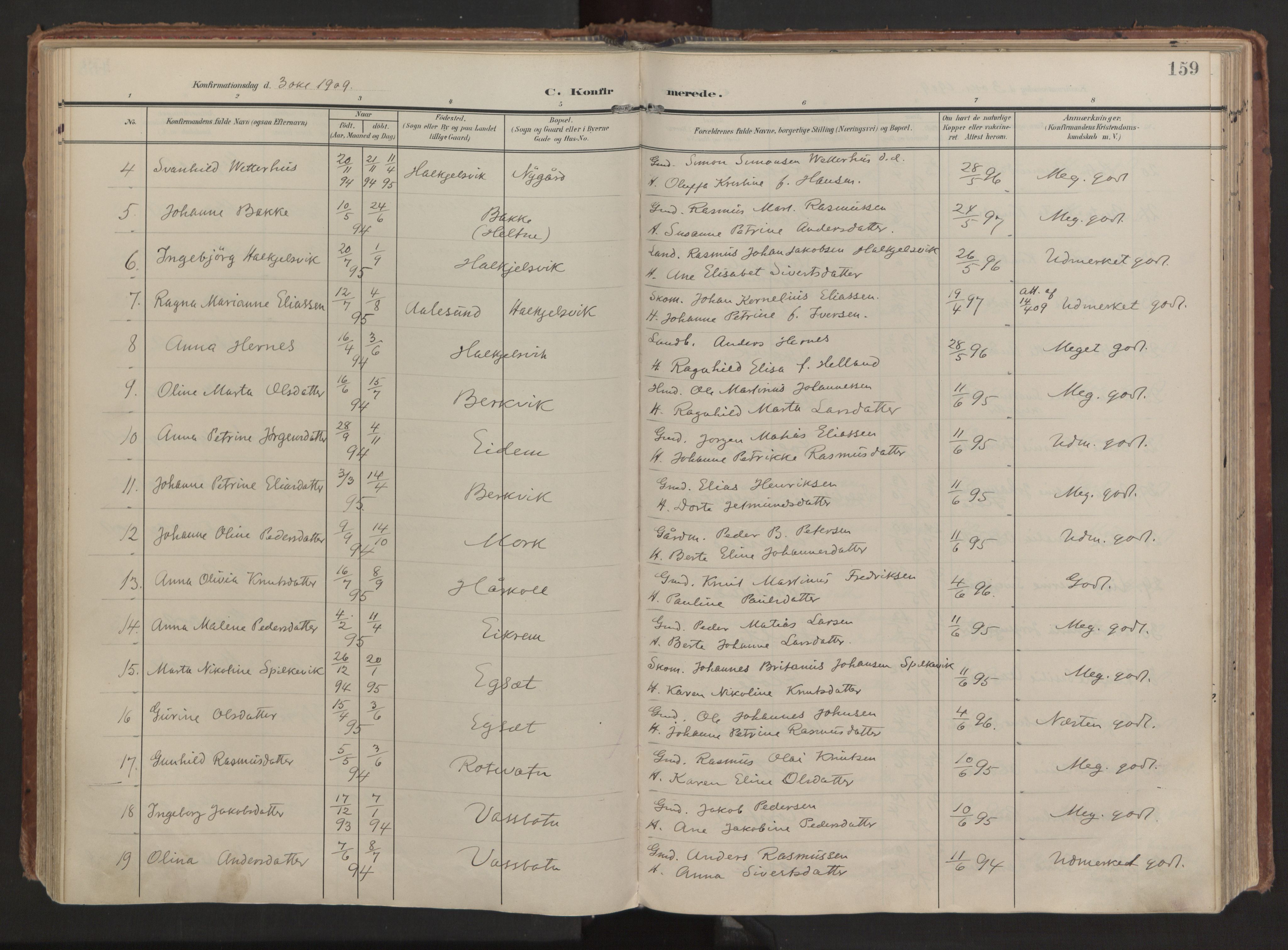 Ministerialprotokoller, klokkerbøker og fødselsregistre - Møre og Romsdal, AV/SAT-A-1454/511/L0144: Parish register (official) no. 511A11, 1906-1923, p. 159