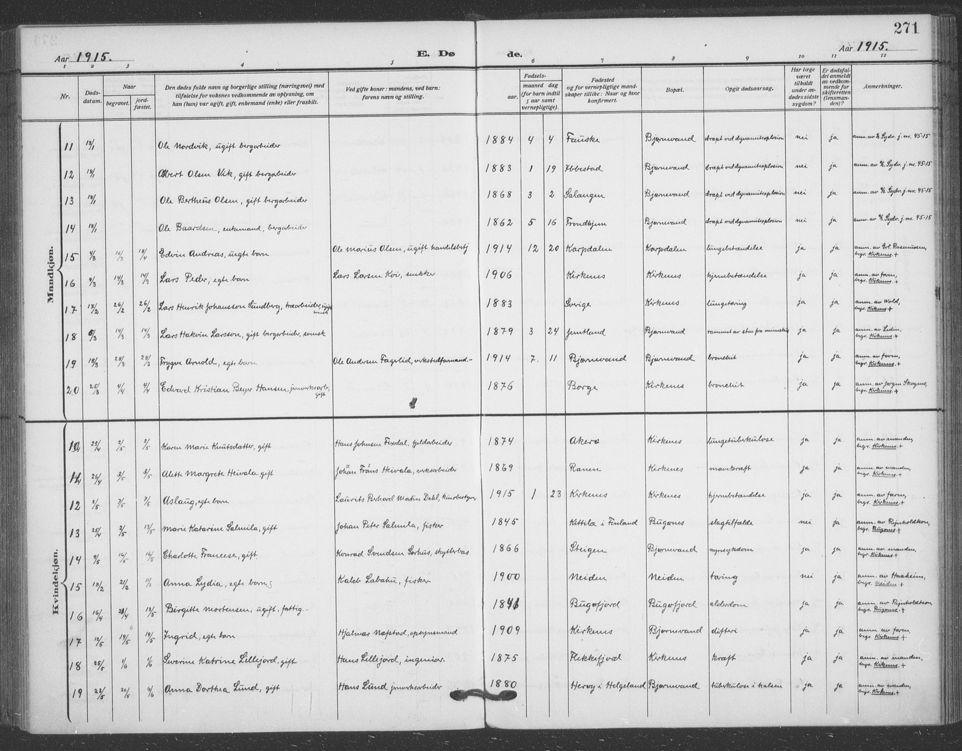 Sør-Varanger sokneprestkontor, AV/SATØ-S-1331/H/Ha/L0005kirke: Parish register (official) no. 5, 1909-1919, p. 271