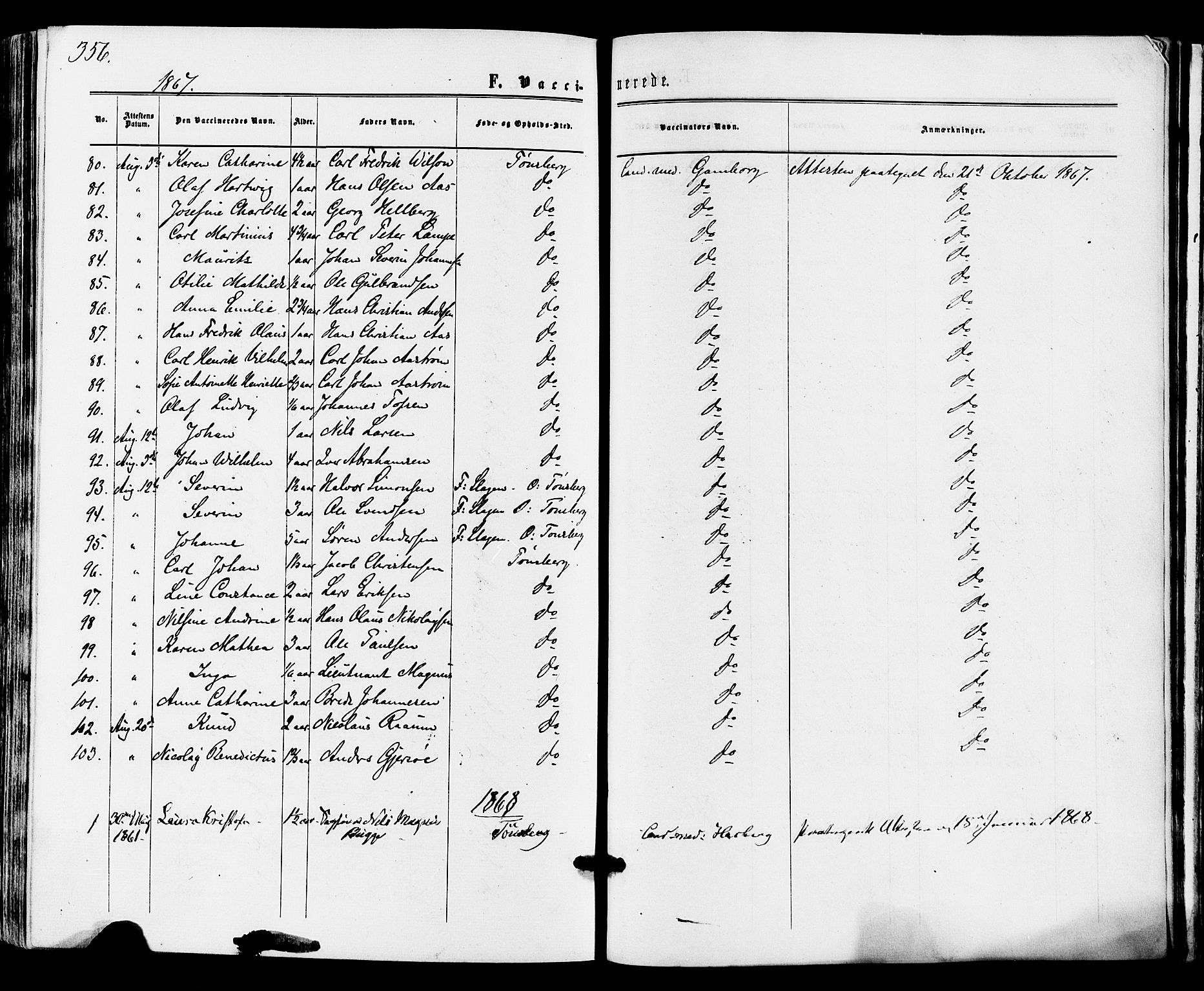 Tønsberg kirkebøker, SAKO/A-330/F/Fa/L0009: Parish register (official) no. I 9, 1865-1873, p. 356