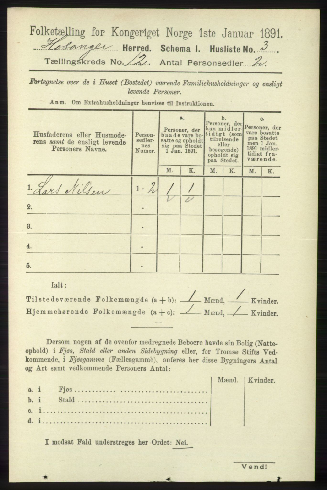 RA, 1891 census for 1253 Hosanger, 1891, p. 3963