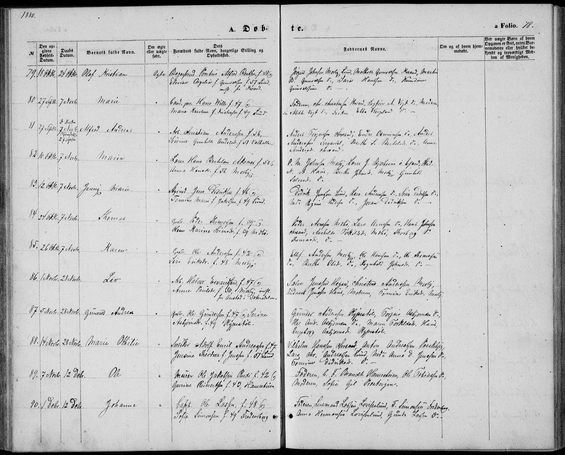 Oddernes sokneprestkontor, AV/SAK-1111-0033/F/Fb/Fba/L0007: Parish register (copy) no. B 7, 1869-1887, p. 78