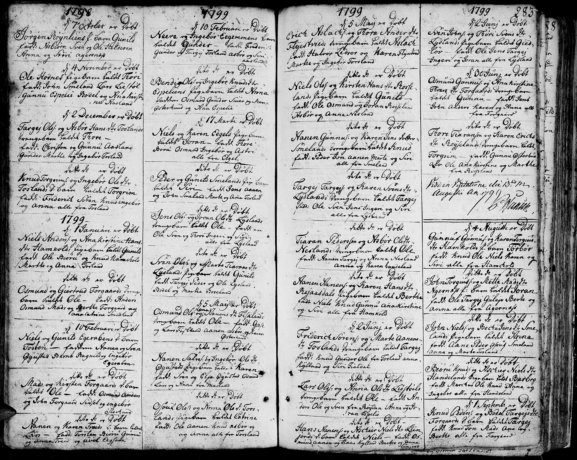 Bjelland sokneprestkontor, SAK/1111-0005/F/Fa/Faa/L0001: Parish register (official) no. A 1 /4, 1793-1815, p. 283