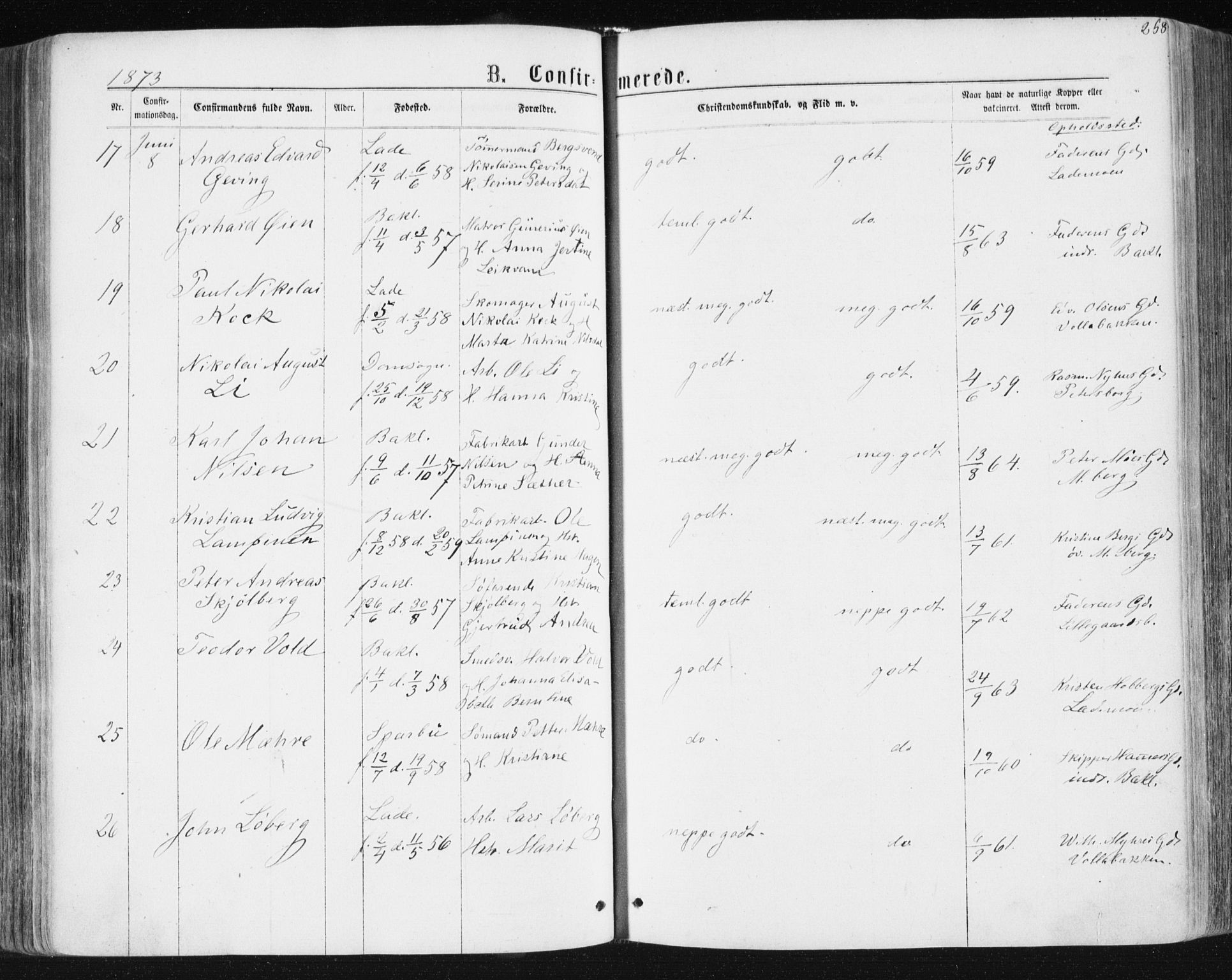 Ministerialprotokoller, klokkerbøker og fødselsregistre - Sør-Trøndelag, AV/SAT-A-1456/604/L0186: Parish register (official) no. 604A07, 1866-1877, p. 268