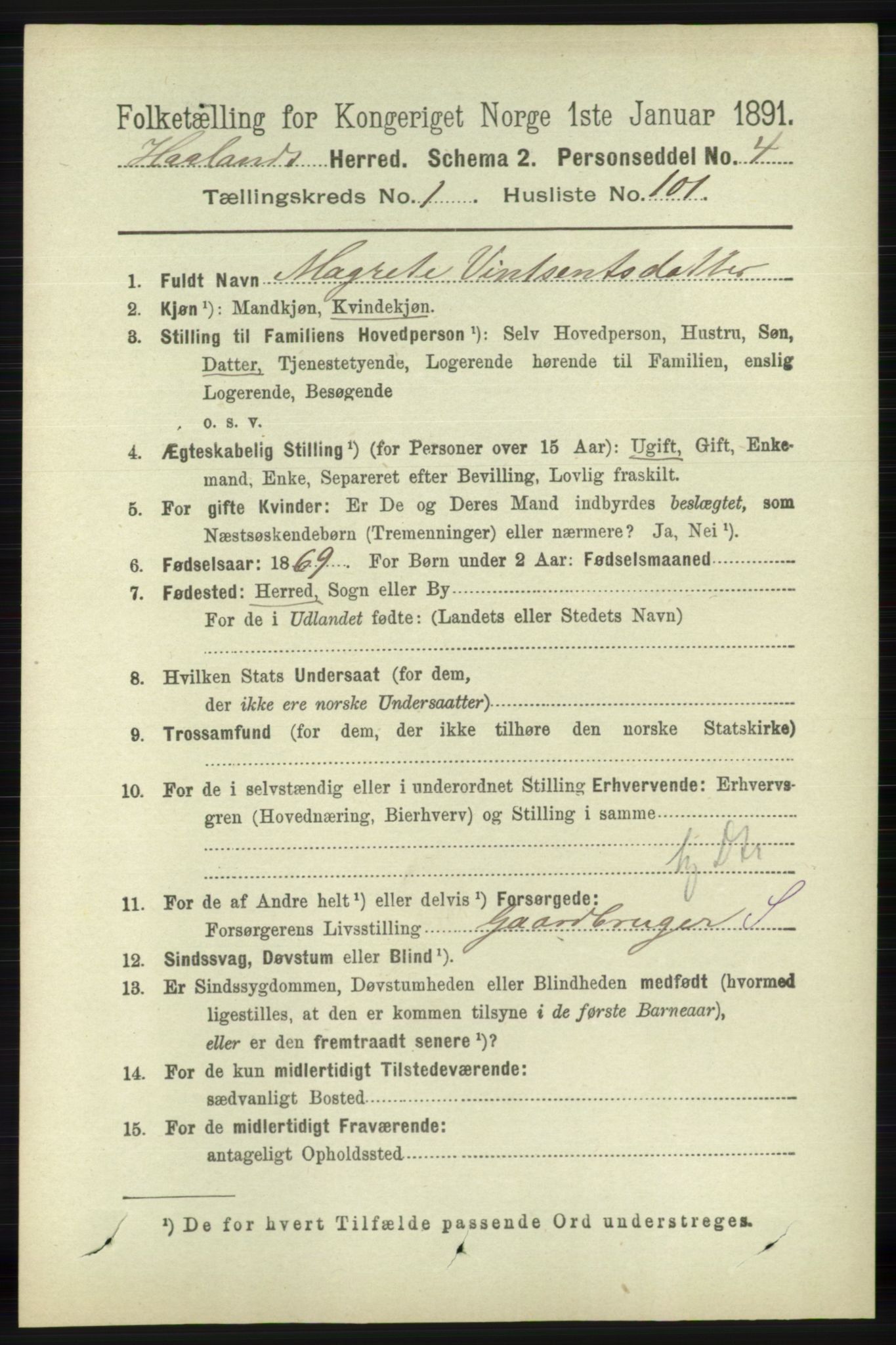 RA, 1891 census for 1124 Haaland, 1891, p. 835