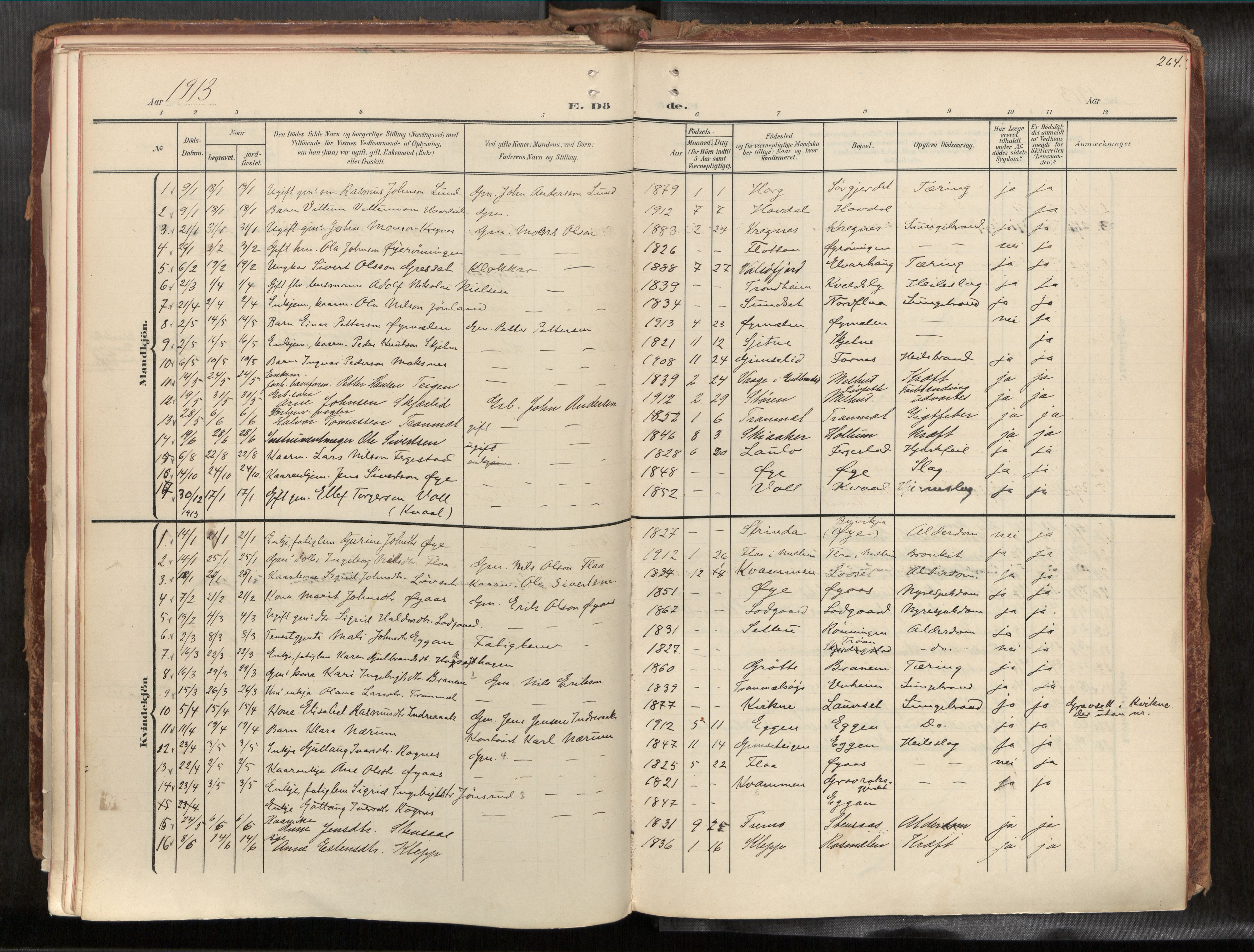 Ministerialprotokoller, klokkerbøker og fødselsregistre - Sør-Trøndelag, SAT/A-1456/691/L1085b: Parish register (official) no. 691A18, 1908-1930, p. 264
