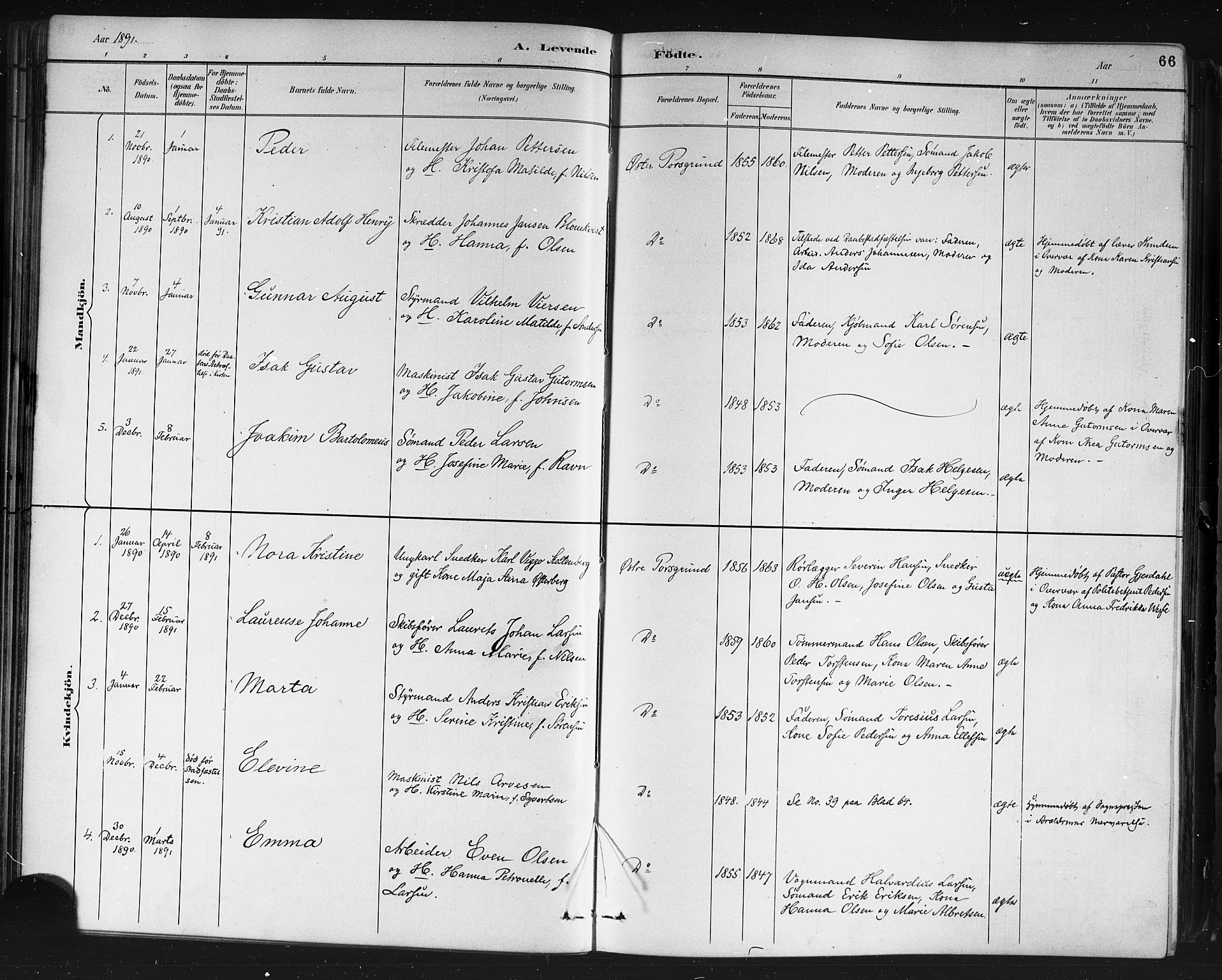 Porsgrunn kirkebøker , AV/SAKO-A-104/G/Gb/L0005: Parish register (copy) no. II 5, 1883-1915, p. 66