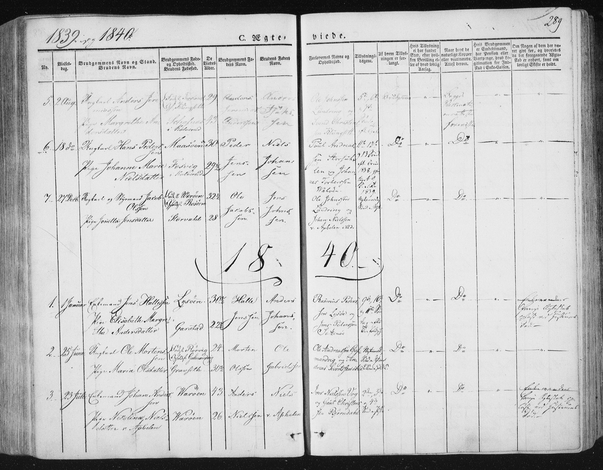 Ministerialprotokoller, klokkerbøker og fødselsregistre - Nord-Trøndelag, SAT/A-1458/784/L0669: Parish register (official) no. 784A04, 1829-1859, p. 289