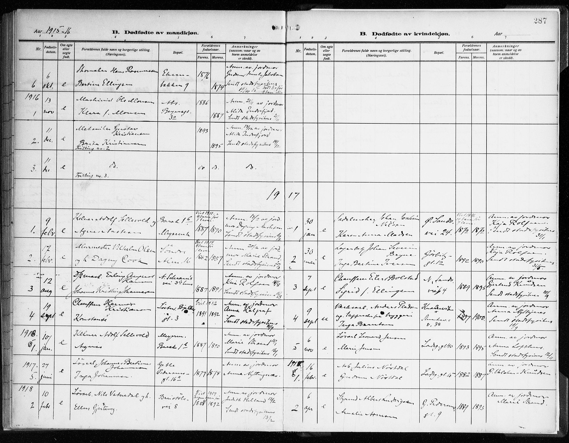 Sandviken Sokneprestembete, SAB/A-77601/H/Ha/L0007: Parish register (official) no. B 4, 1912-1924, p. 287