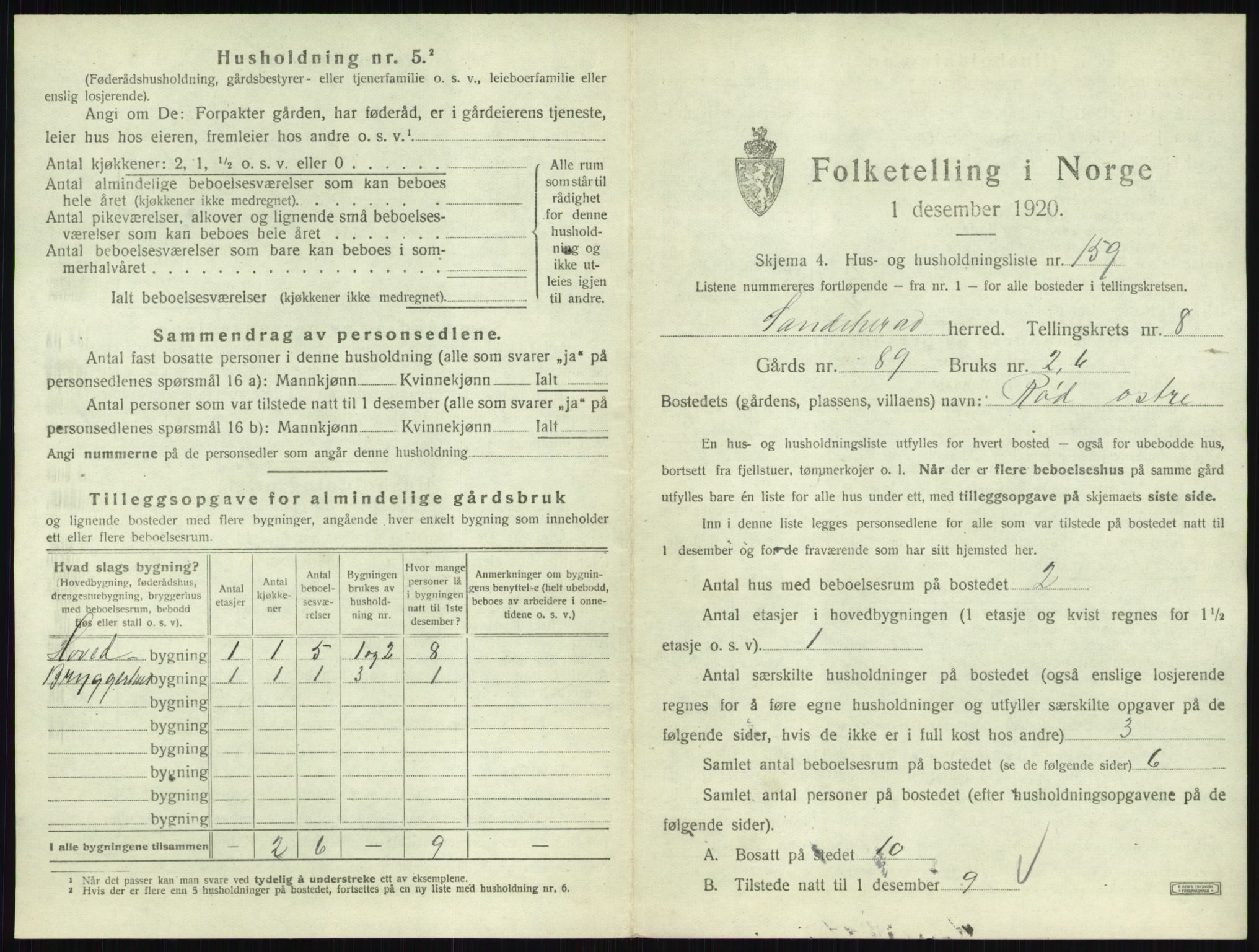 SAKO, 1920 census for Sandeherred, 1920, p. 1910