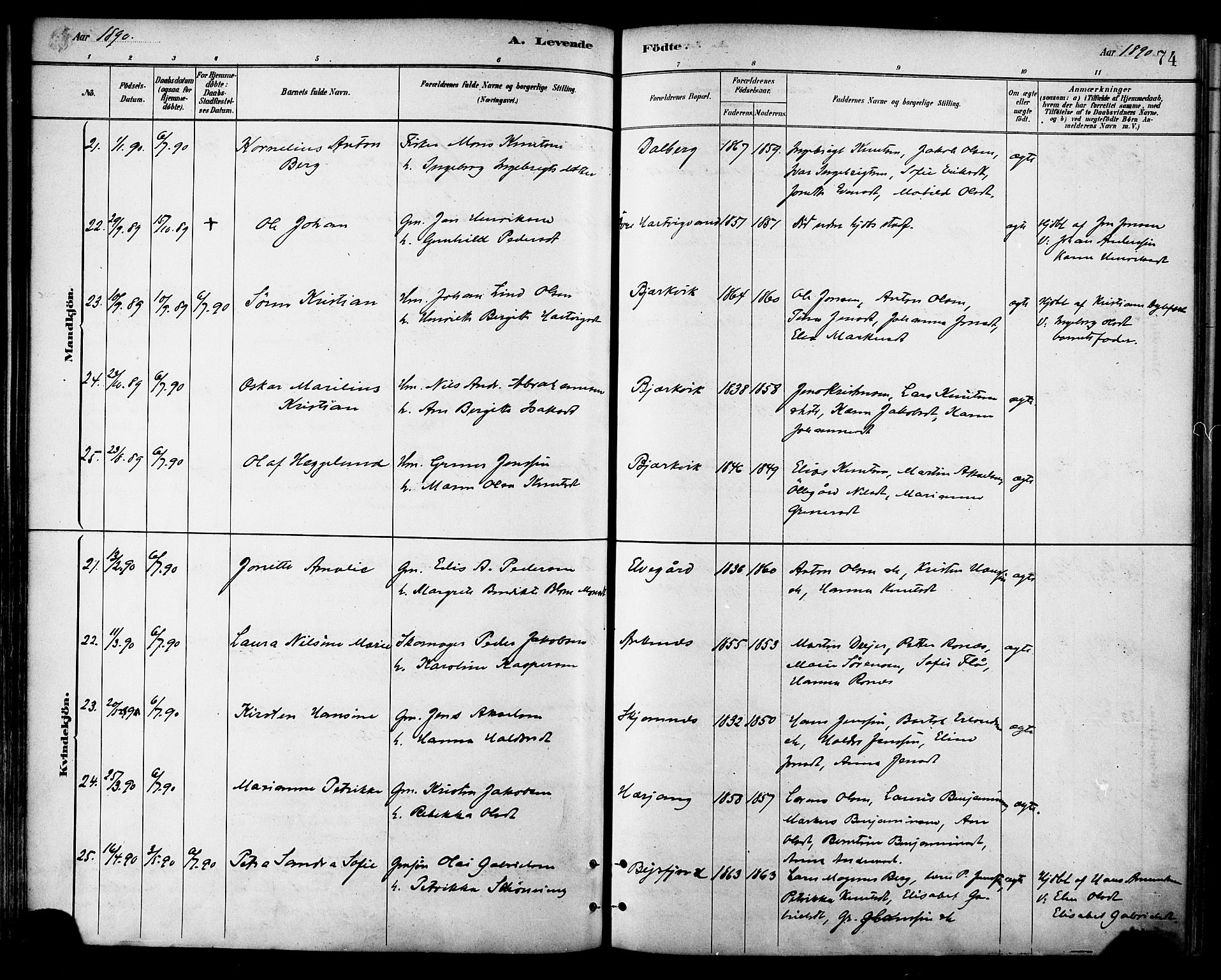 Ministerialprotokoller, klokkerbøker og fødselsregistre - Nordland, SAT/A-1459/866/L0938: Parish register (official) no. 866A01, 1879-1893, p. 74