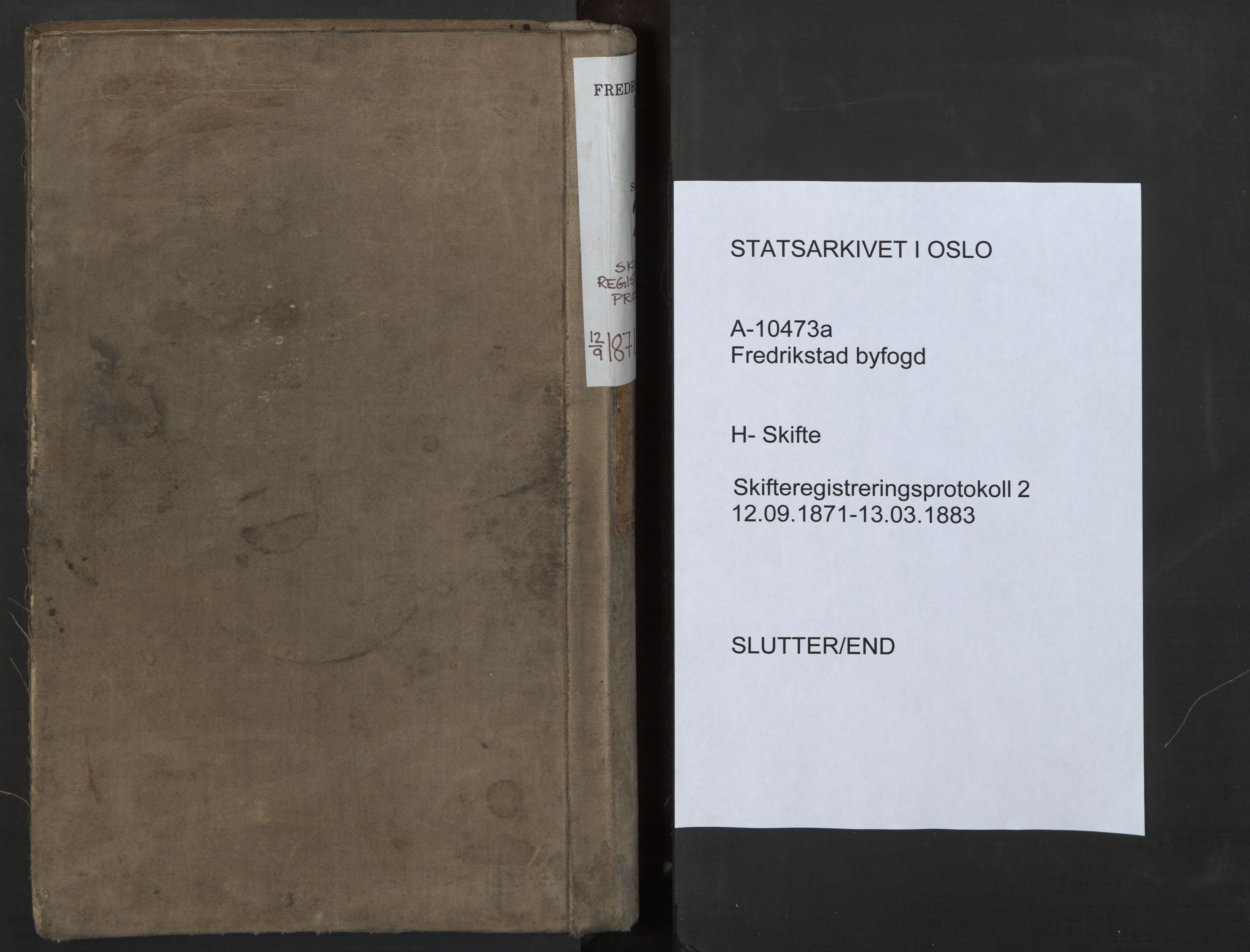 Fredrikstad byfogd, AV/SAO-A-10473a/H/Hc/L0002: Skifteregistreringsprotokoll, 1871-1883