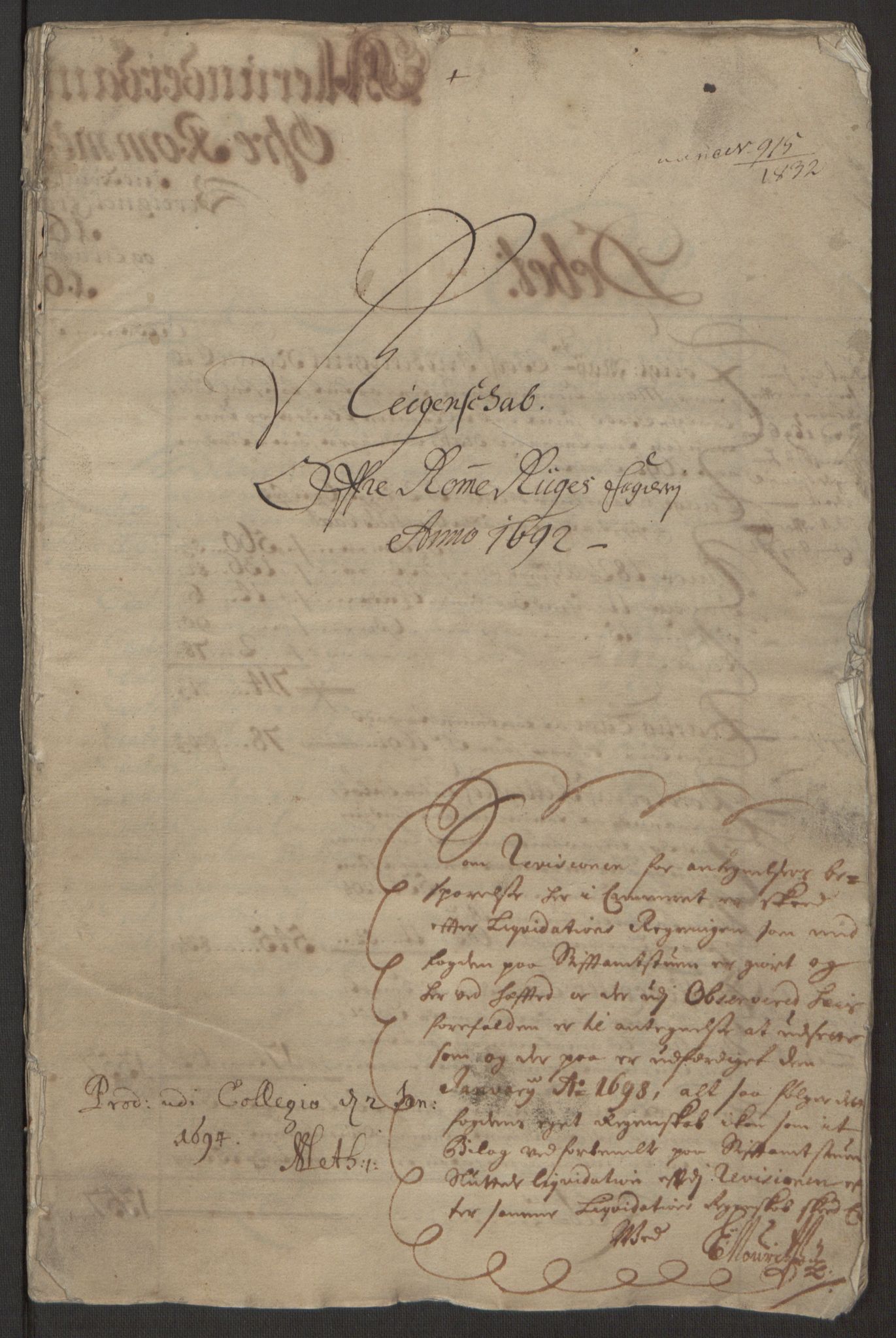 Rentekammeret inntil 1814, Reviderte regnskaper, Fogderegnskap, AV/RA-EA-4092/R12/L0704: Fogderegnskap Øvre Romerike, 1692, p. 2