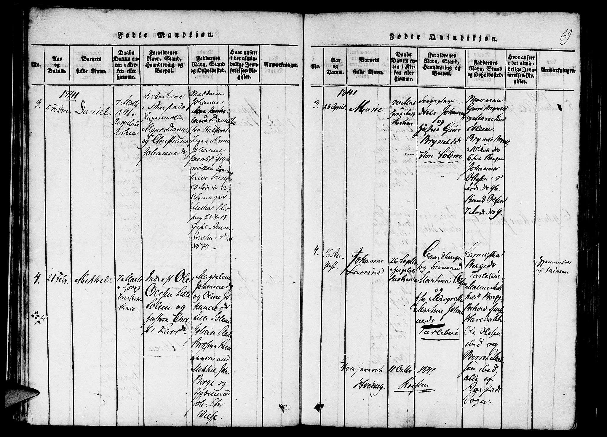 St. Jørgens hospital og Årstad sokneprestembete, AV/SAB-A-99934: Parish register (official) no. A 3, 1815-1843, p. 69