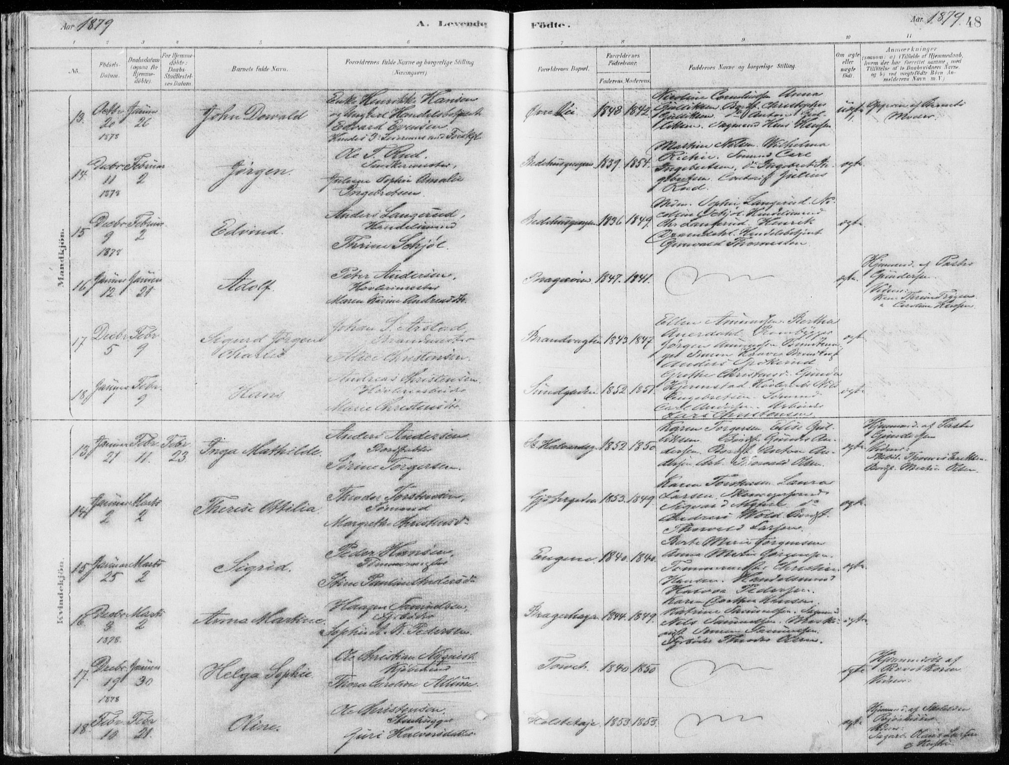 Bragernes kirkebøker, AV/SAKO-A-6/F/Fb/L0006a: Parish register (official) no. II 6A, 1878-1885, p. 48