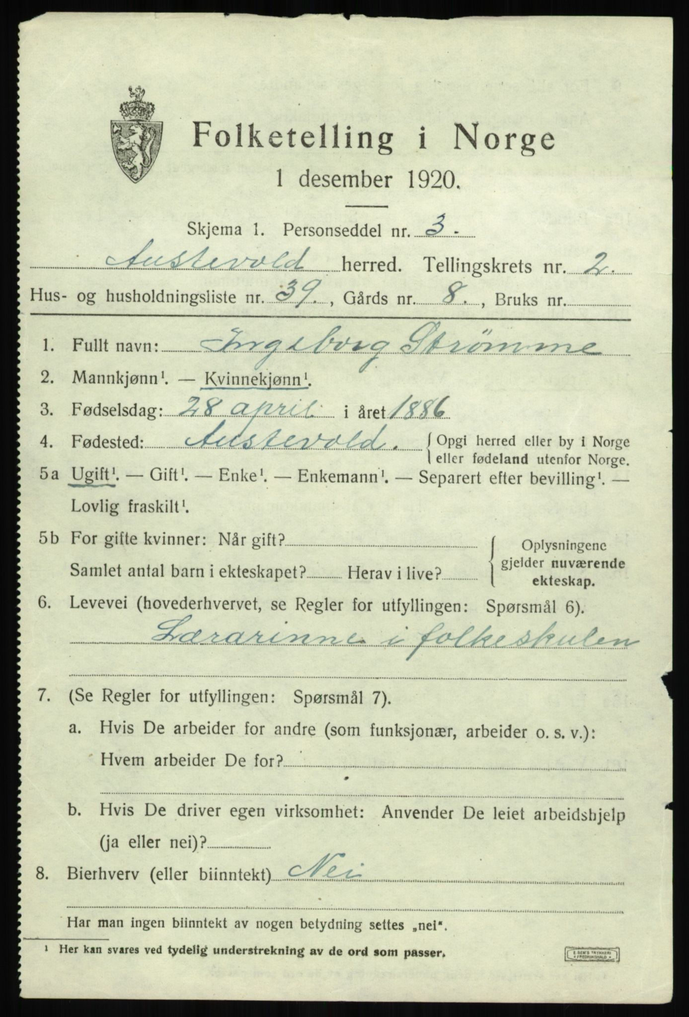 SAB, 1920 census for Austevoll, 1920, p. 2090