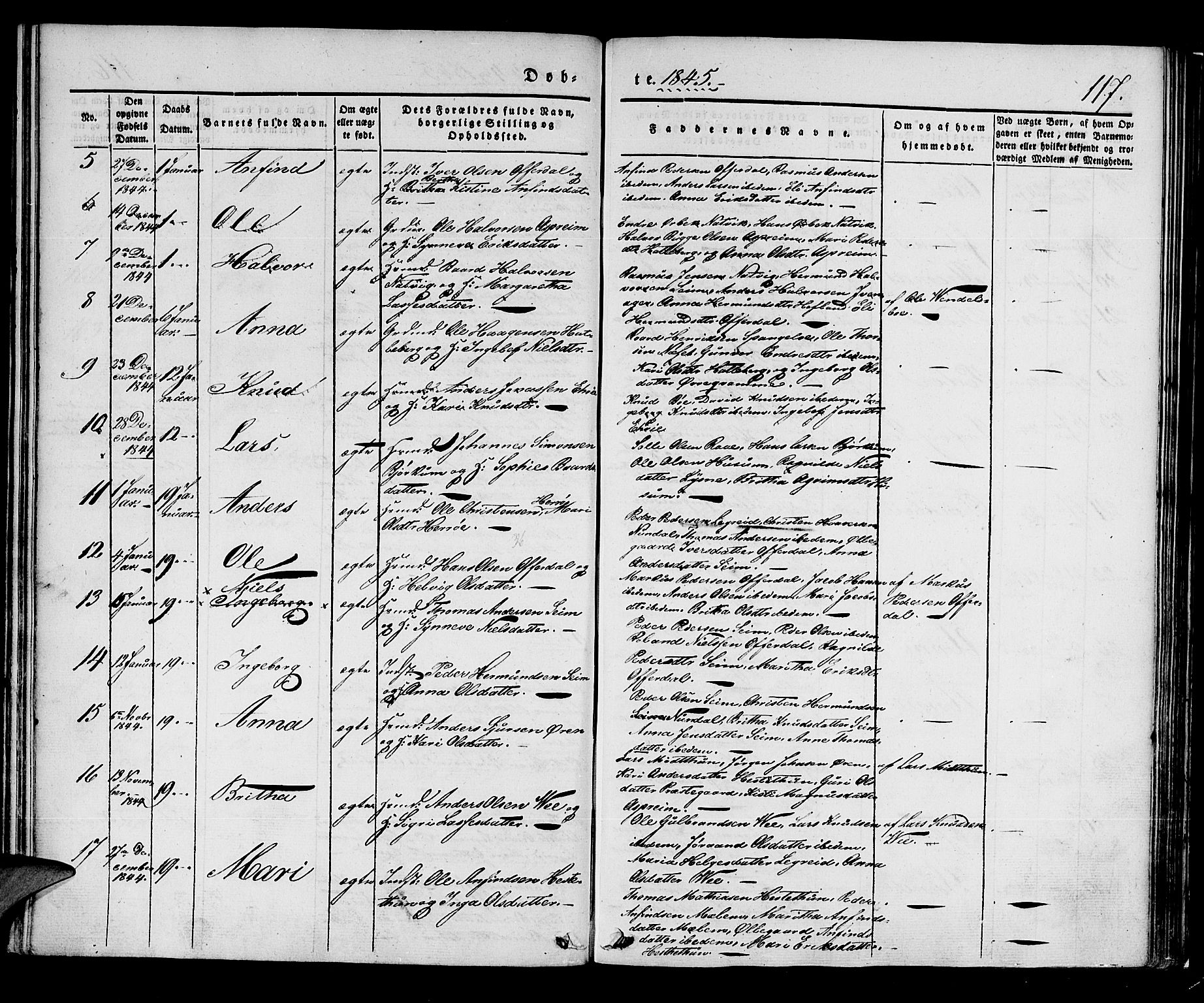 Lærdal sokneprestembete, SAB/A-81201: Parish register (official) no. A 6, 1835-1849, p. 117