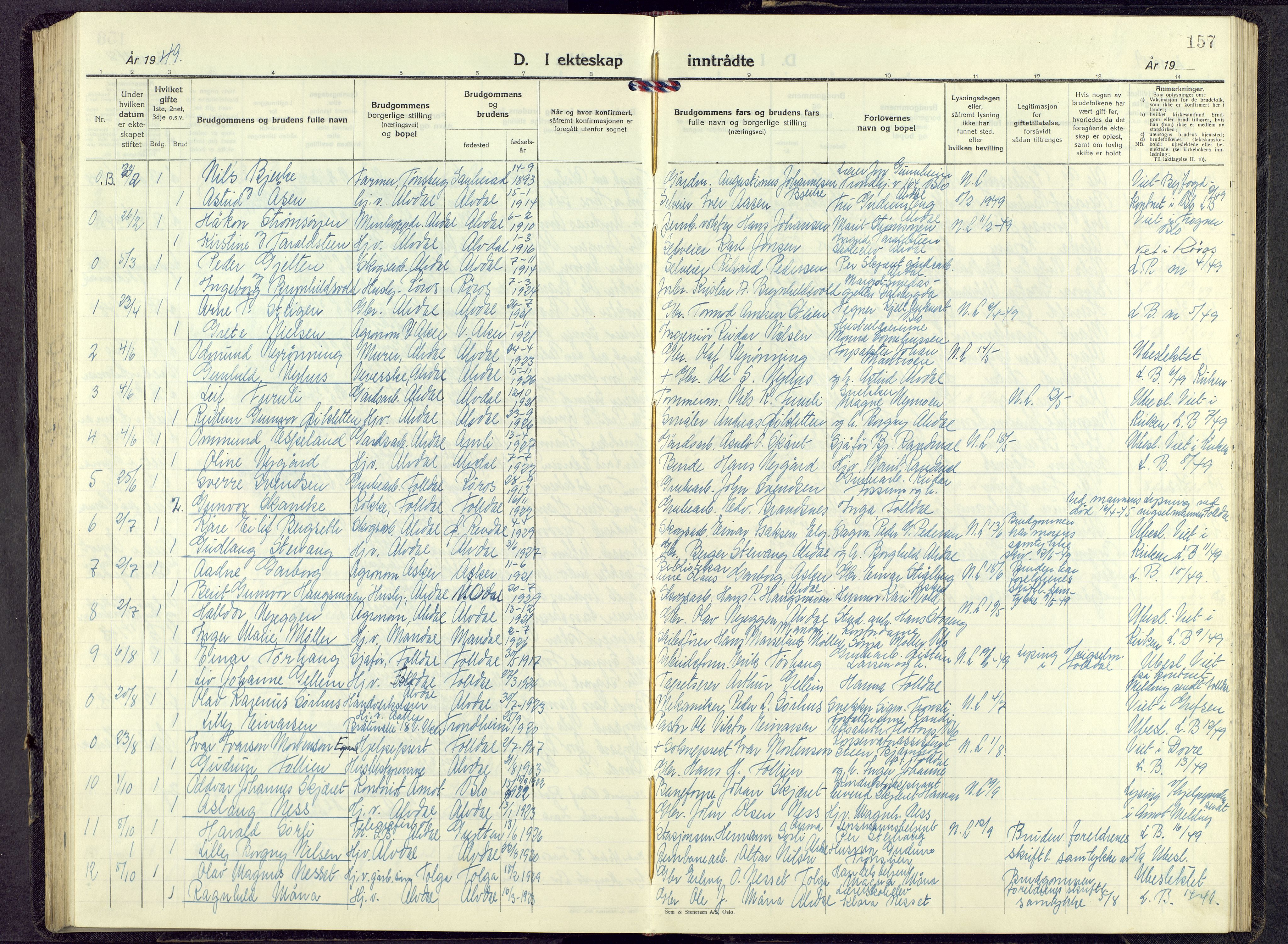 Alvdal prestekontor, SAH/PREST-060/H/Ha/Hab/L0009: Parish register (copy) no. 9, 1946-1965, p. 156b-157a