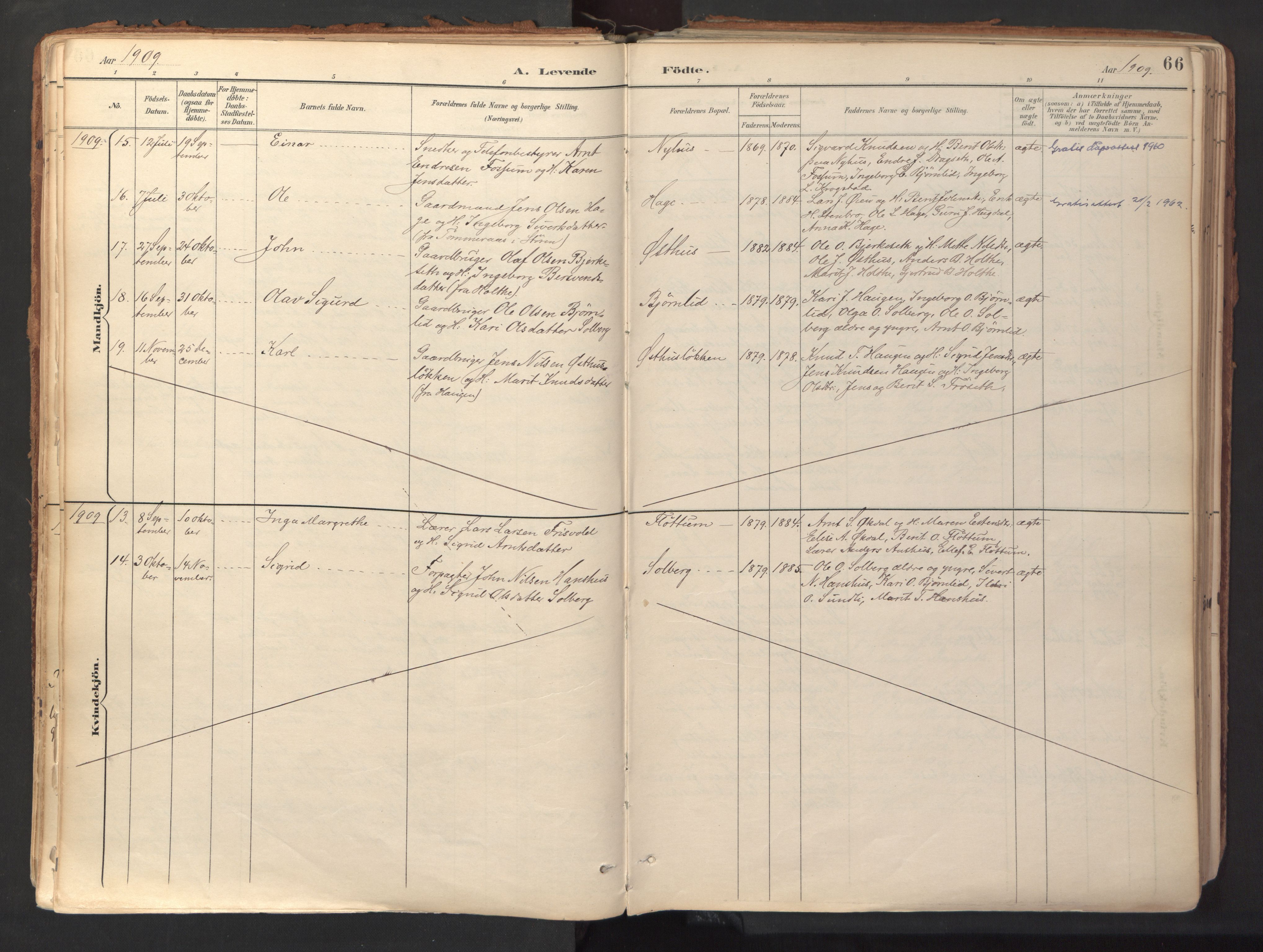 Ministerialprotokoller, klokkerbøker og fødselsregistre - Sør-Trøndelag, AV/SAT-A-1456/689/L1041: Parish register (official) no. 689A06, 1891-1923, p. 66