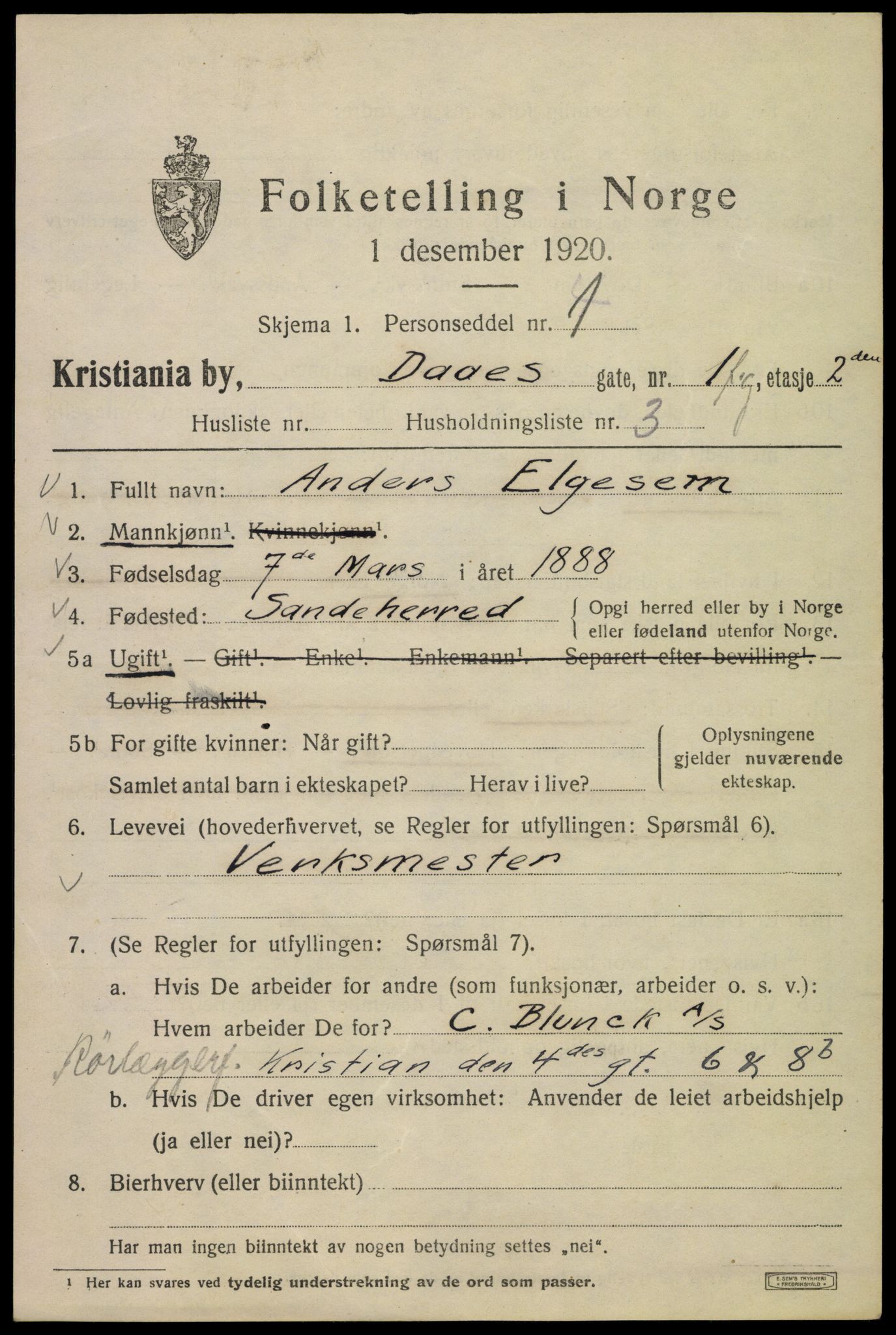 SAO, 1920 census for Kristiania, 1920, p. 191929