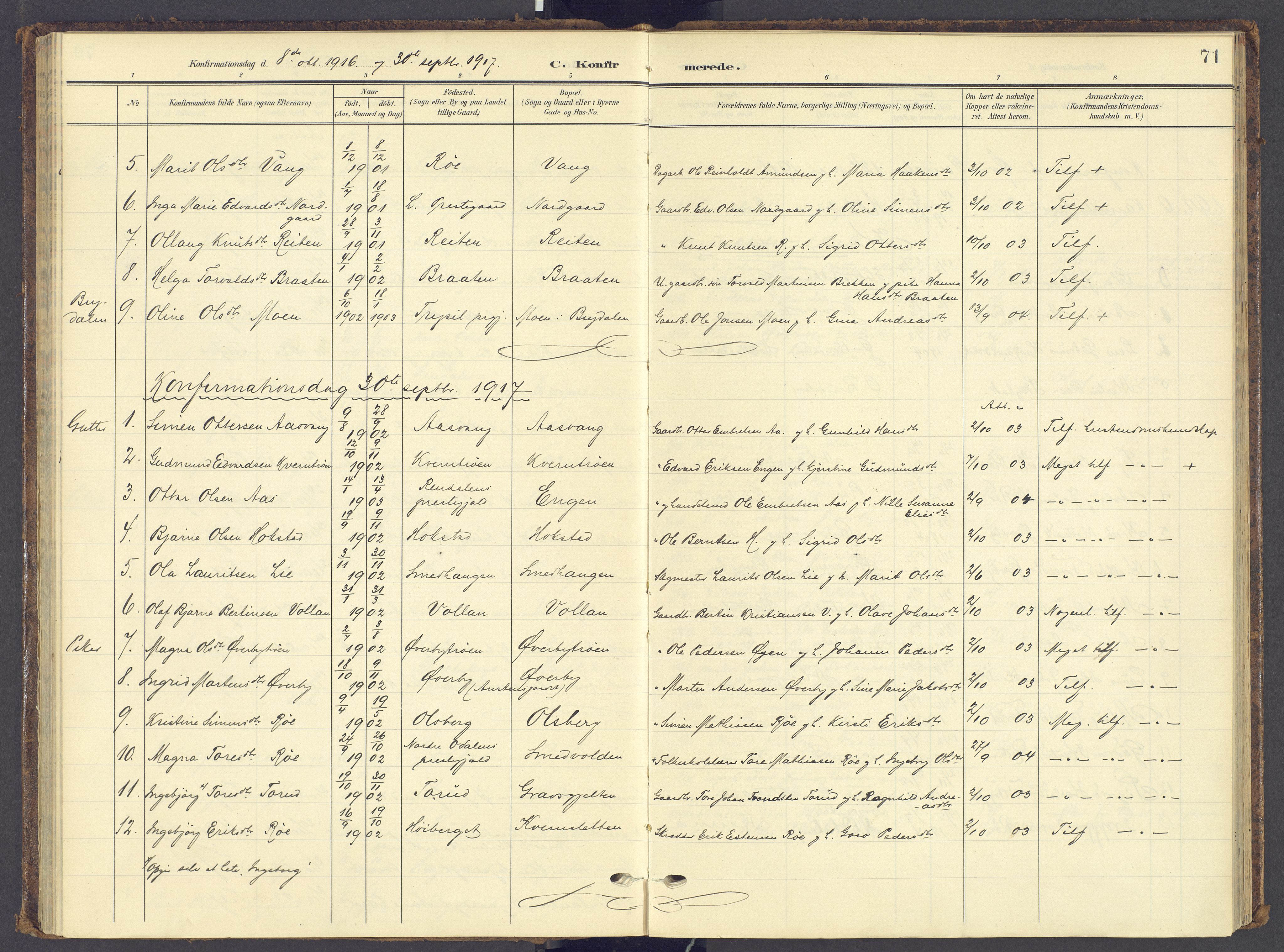 Tynset prestekontor, SAH/PREST-058/H/Ha/Haa/L0028: Parish register (official) no. 28, 1902-1929, p. 71