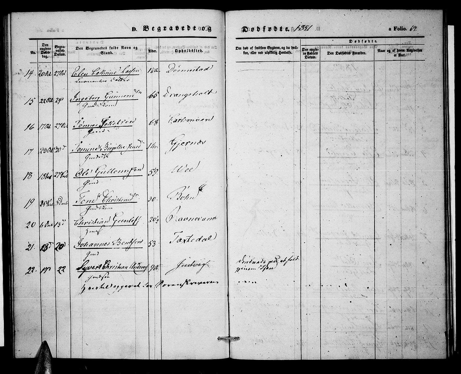 Tveit sokneprestkontor, SAK/1111-0043/F/Fa/L0004: Parish register (official) no. A 4, 1843-1852, p. 67