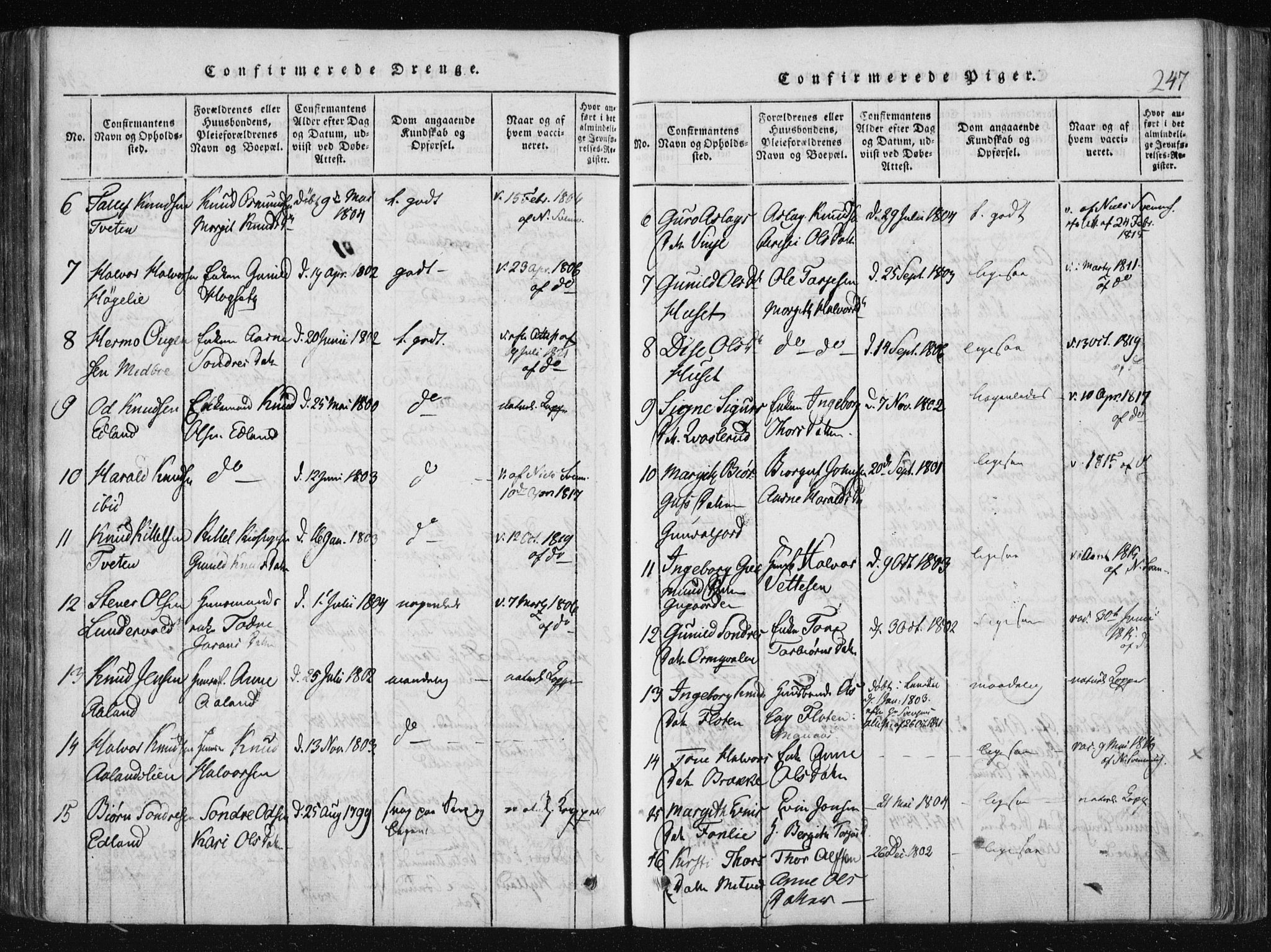 Vinje kirkebøker, AV/SAKO-A-312/F/Fa/L0003: Parish register (official) no. I 3, 1814-1843, p. 247