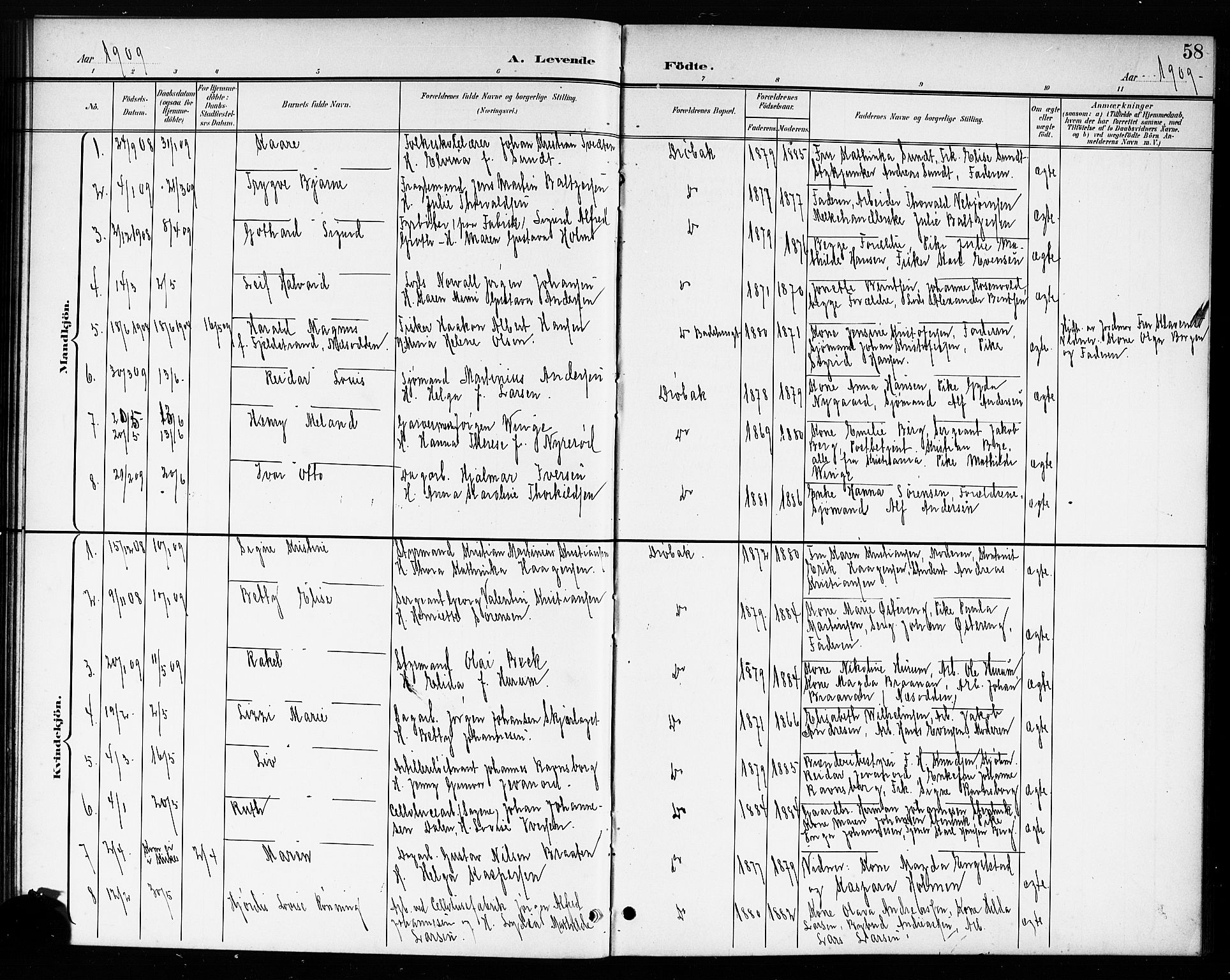 Drøbak prestekontor Kirkebøker, AV/SAO-A-10142a/G/Ga/L0001: Parish register (copy) no. I 1, 1897-1917, p. 58