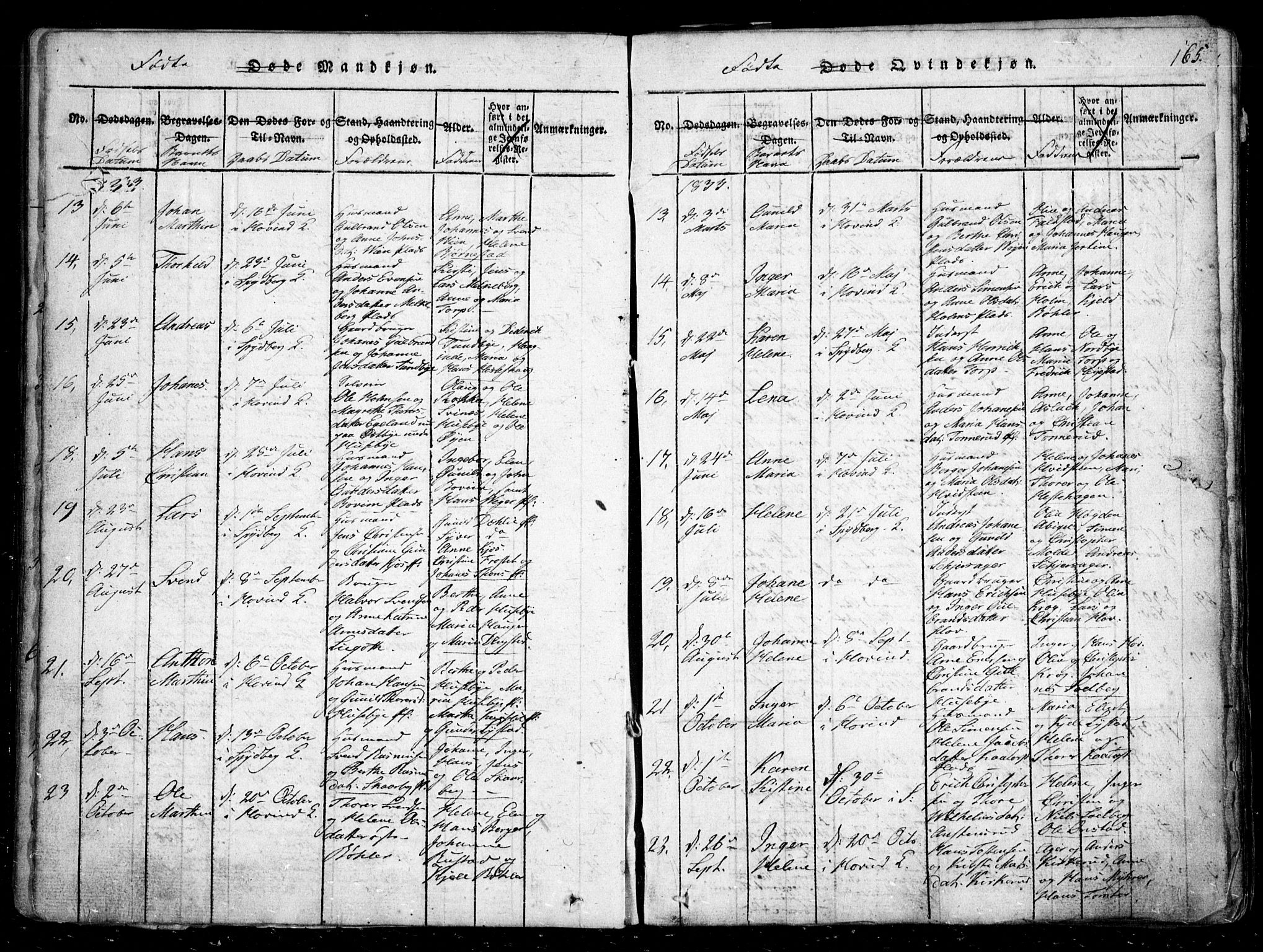 Spydeberg prestekontor Kirkebøker, AV/SAO-A-10924/G/Ga/L0001: Parish register (copy) no. I 1, 1814-1868, p. 165